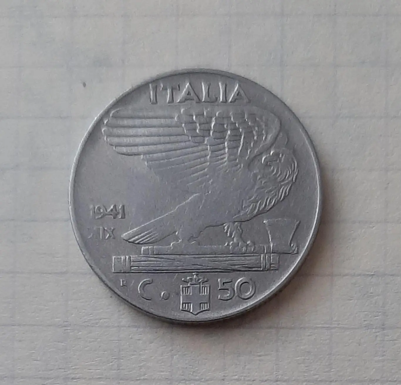 Монета 50 чентезимо 1941 Італія