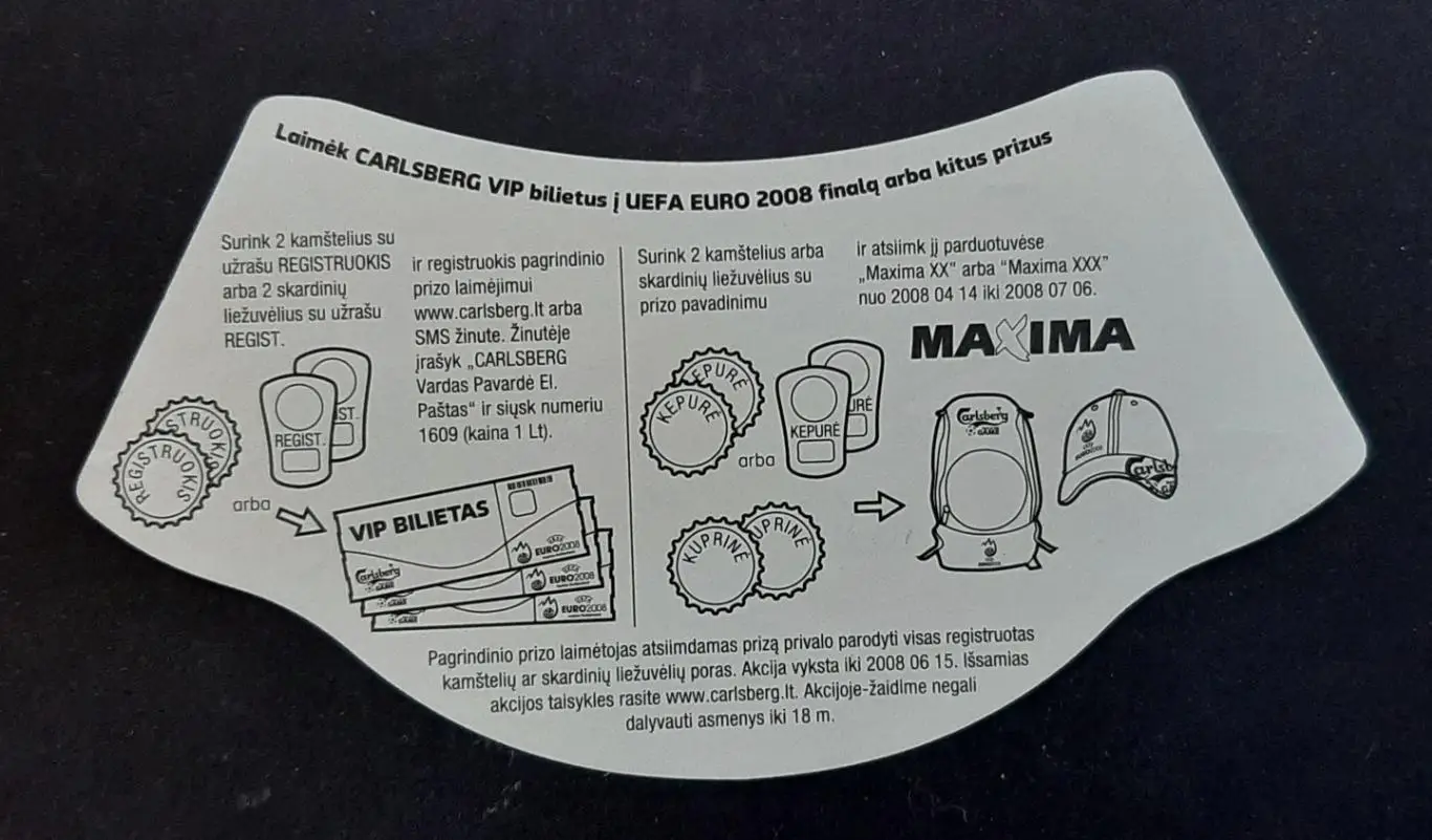 Етикетка пиво Carlsberg EURO-2008 Литва акція 1