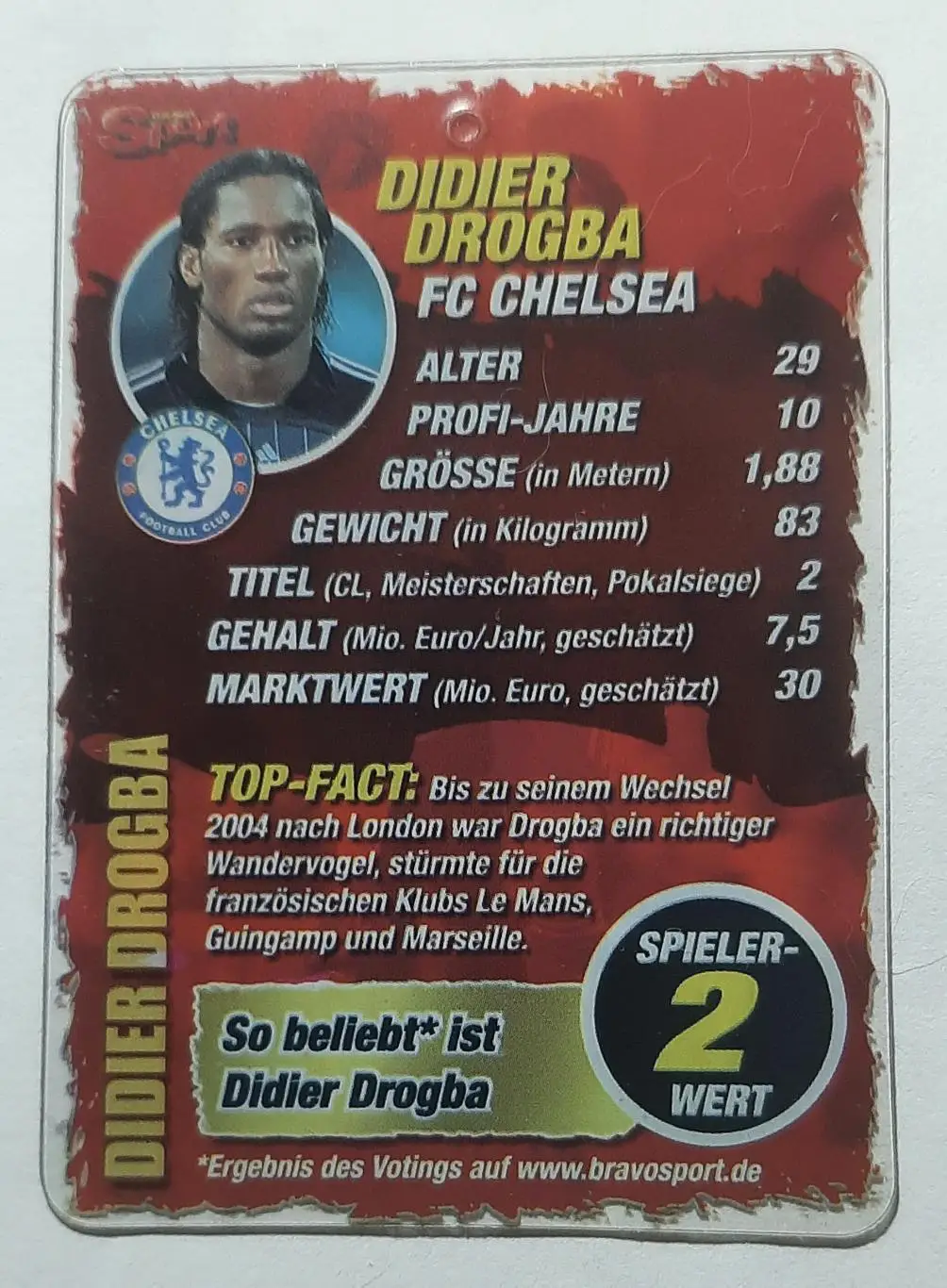 Картка Дідьє Дрогба Челсі Лондон з журналу Bravo Sport 1
