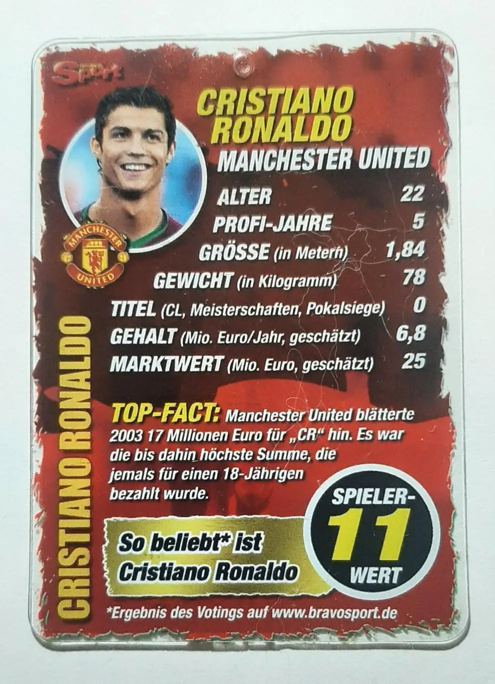 Картка Кріштіану Роналду Манчестер Юнайтед з журналу Bravo Sport 1