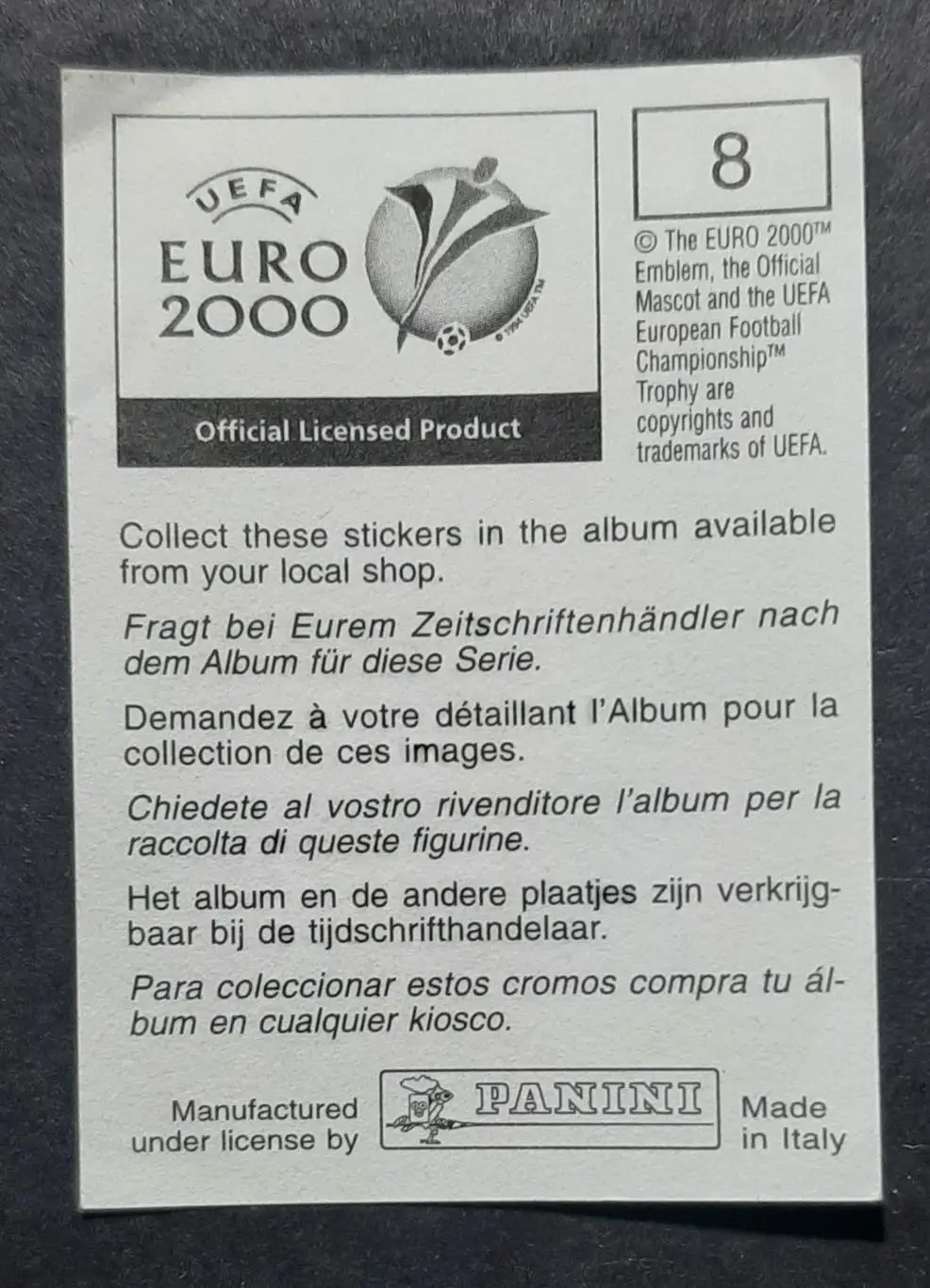 Наклейка Panini Markus Babbel/Маркус Баббель Німеччина#8 EURO 2000 1