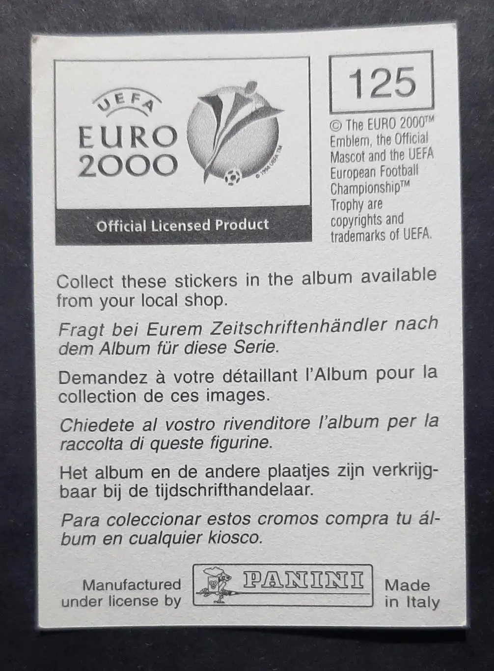 Наклейка Panini EURO 2000 Teddi Lucic / Тедді Лучич Швеція #125 1