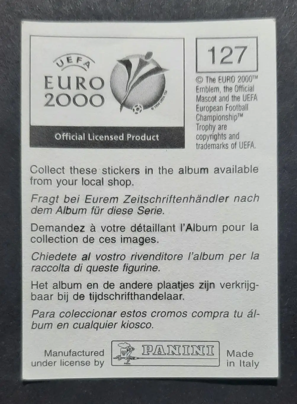 Наклейка Panini EURO 2000 Gary Sundgren / Гарі Сундгрен #127 1