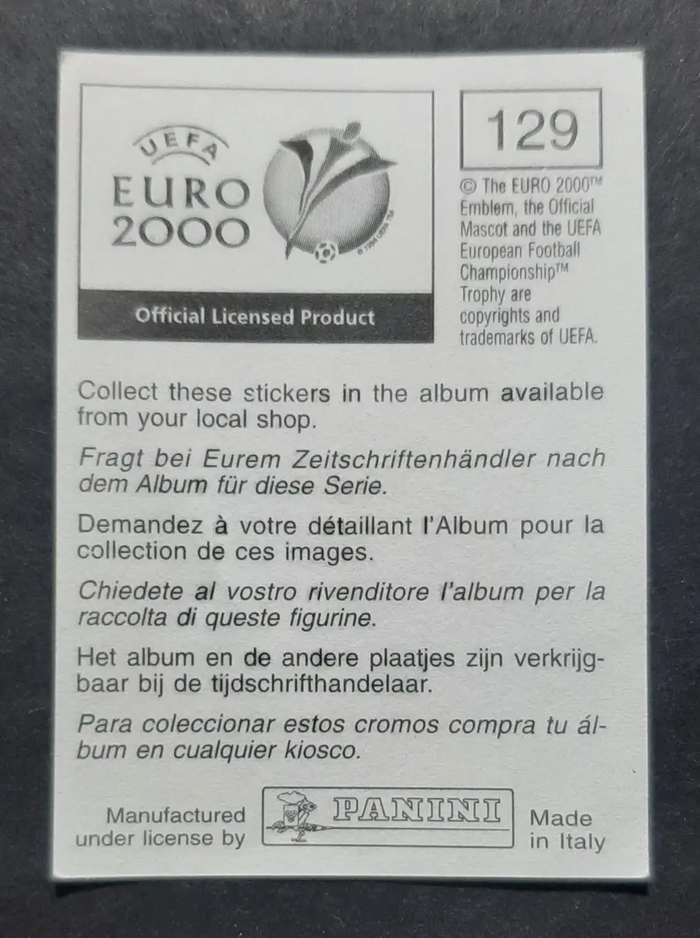 Наклейка Panini EURO 2000 Daniel Andersson / Даніель Андерссон Швеція #129 1