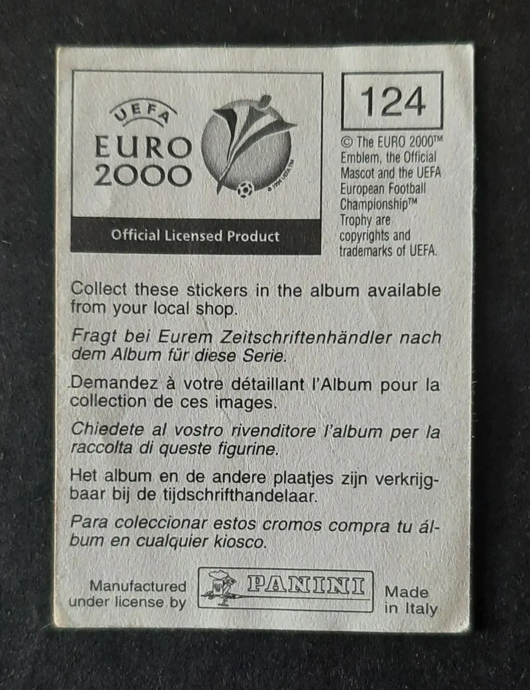 Наклейка Panini EURO 2000 Pontus Kamark / Понтус Комарк Швеція #124 1