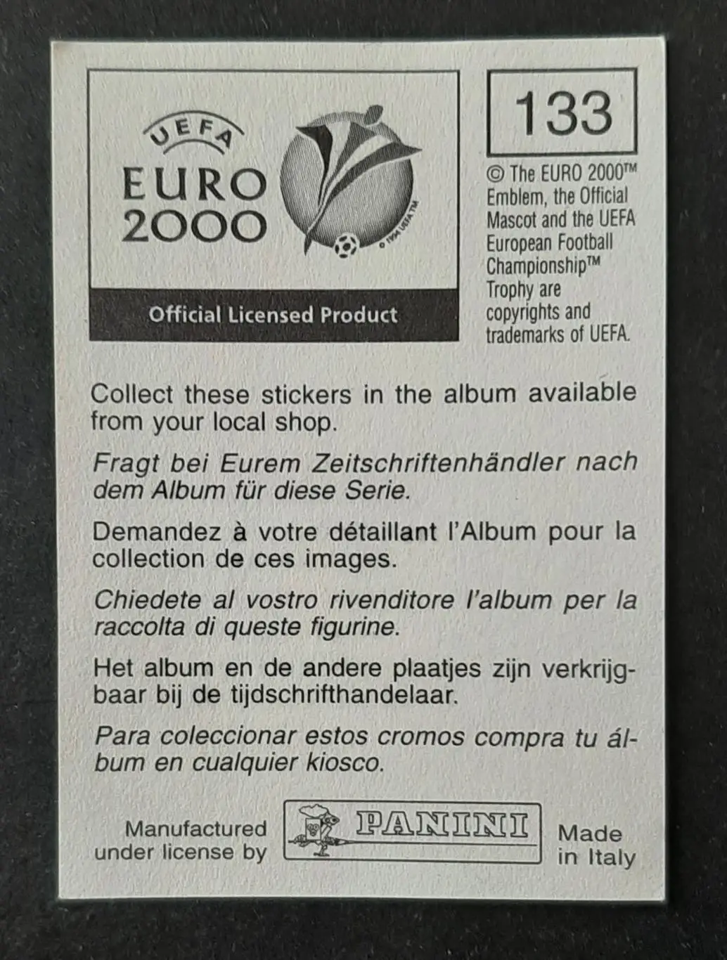 Наклейка Panini EURO 2000 Stefan Schwarz / Стефан Шварц Швеція #133 1