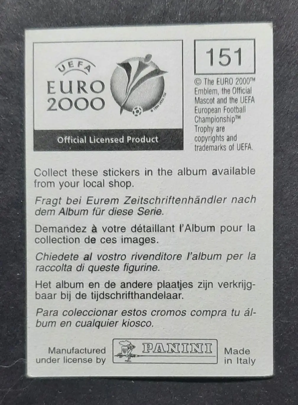 Наклейка Panini Mert Korkmaz / Мерт Коркмаз # 151 Туреччина EURO 2000 1