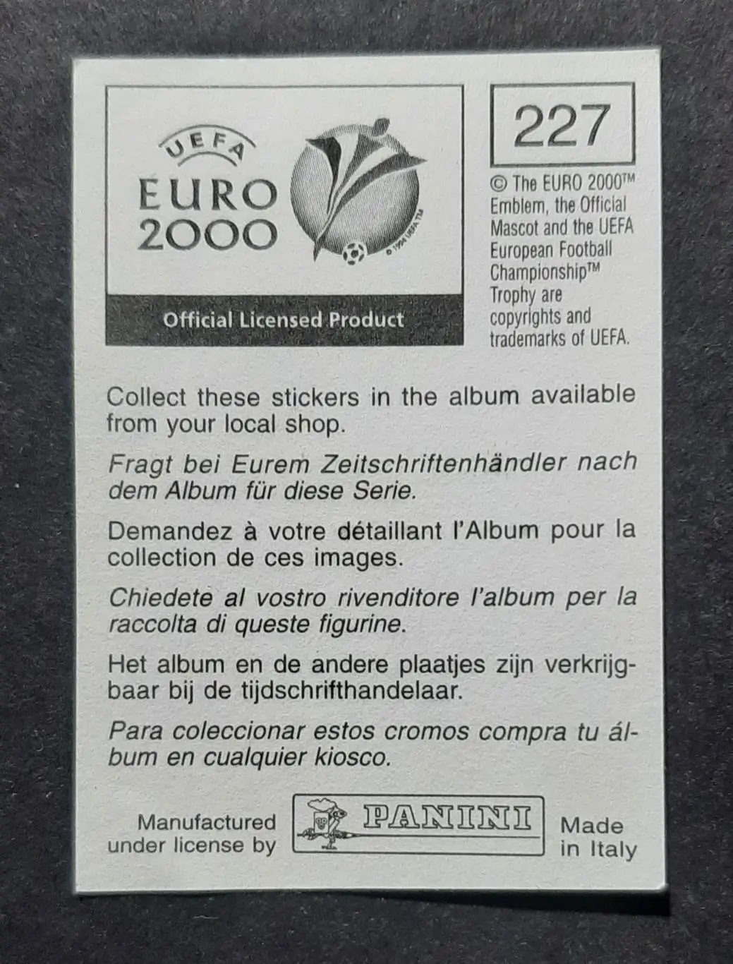 Наклейка Panini Albert Nadj /Альберт Надь #227 Сербія EURO 2000 1