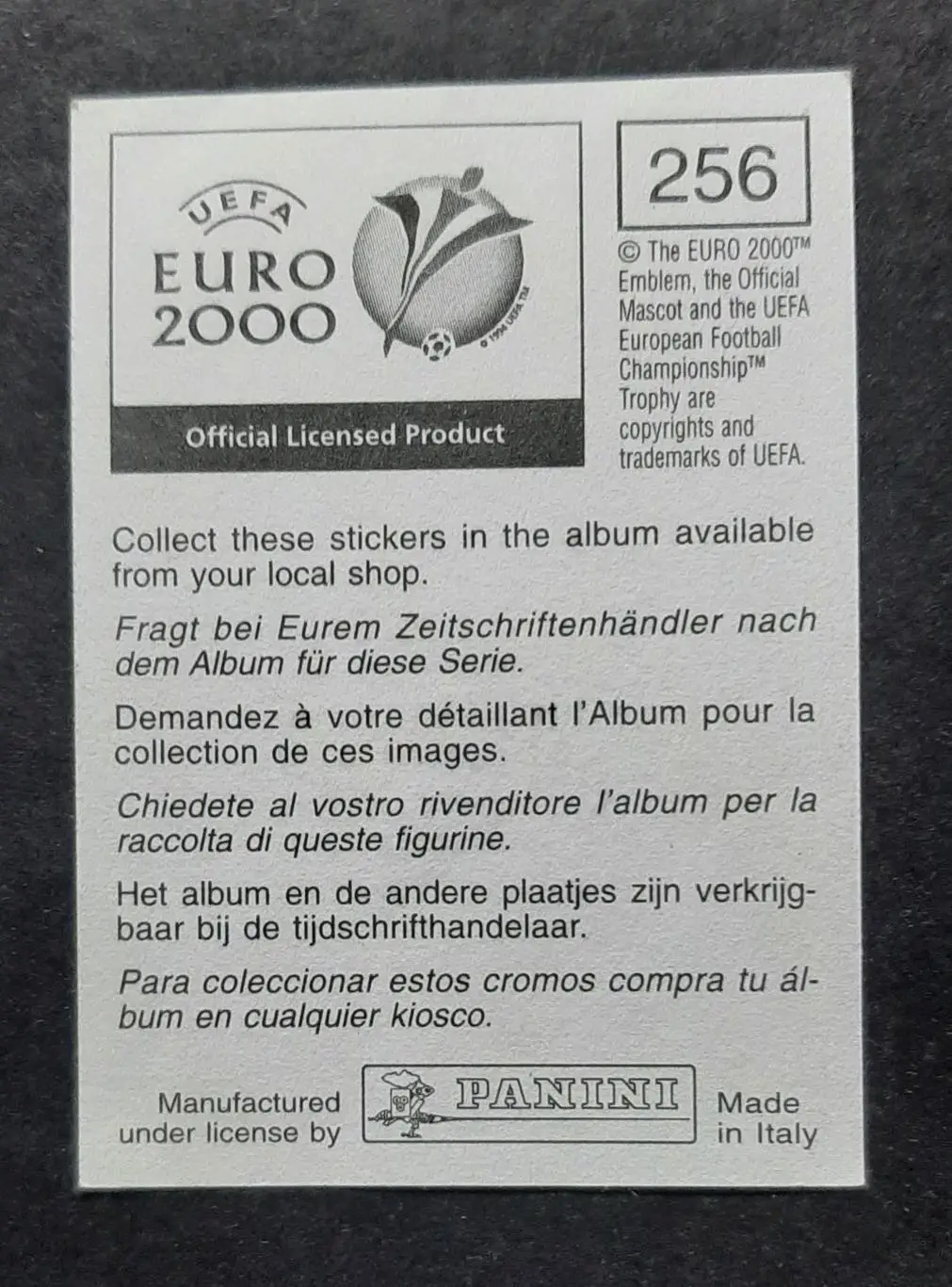 Наклейка Panini Marinko Galic / Маринко Галич #256 Словенія EURO 2000 1