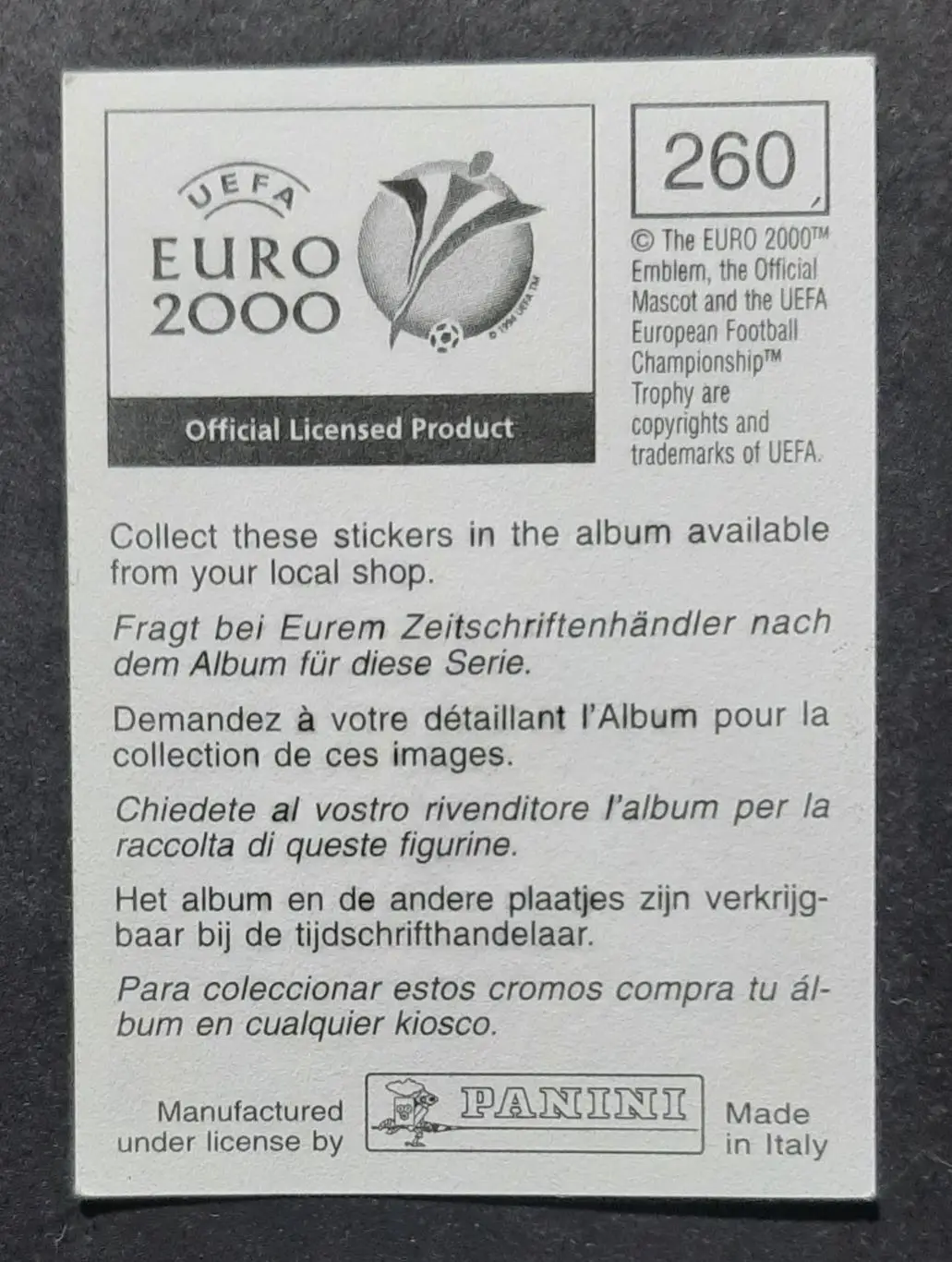 Наклейка Panini Milenko Acimovic / Миленко Ачимович #260 Словенія EURO 2000 1