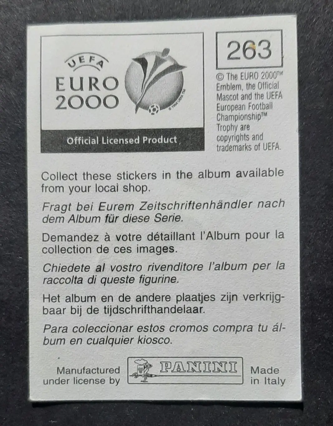 Наклейка Panini Amir Karic / Амир Карич #263 Словенія EURO 2000 1