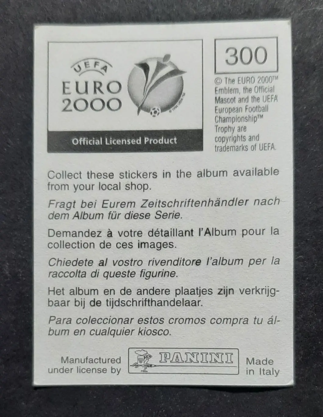 Наклейка Panini Michal Hornak / Міхал Горняк #300 Чехія EURO 2000 1