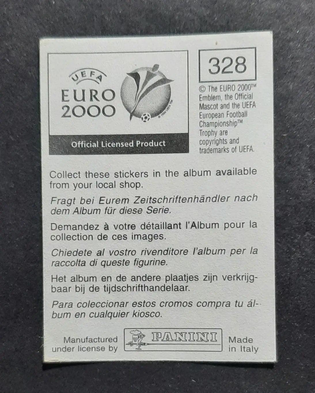 Наклейка Panini Morten Wieghorst / Мортен Віггорст #328 Данія Euro Евро 2000 1