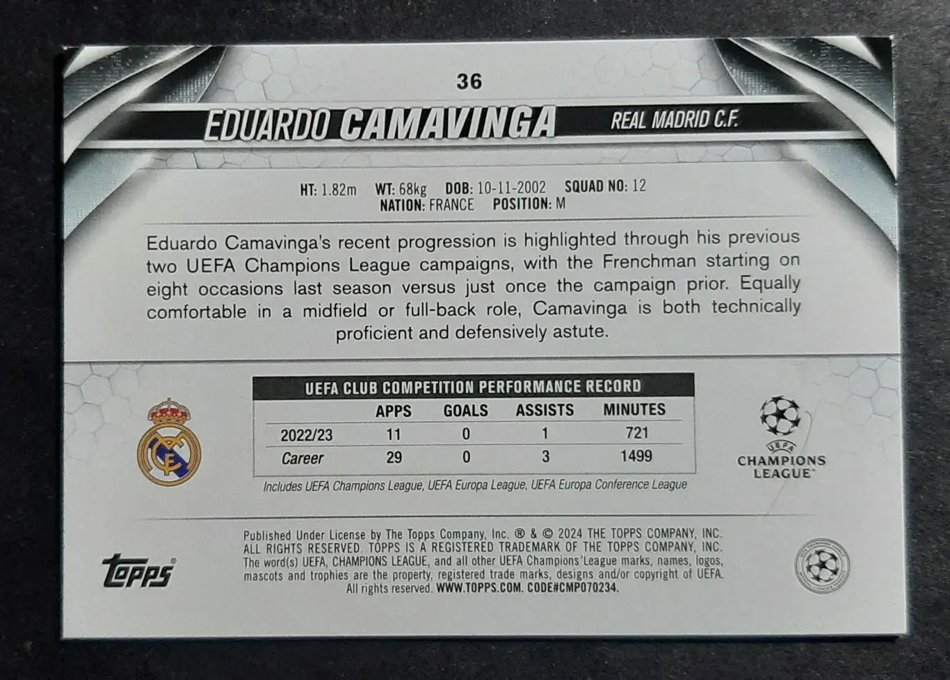 Картка Topps Eduardo Camavinga / Камавінга Реал Мадрид 1