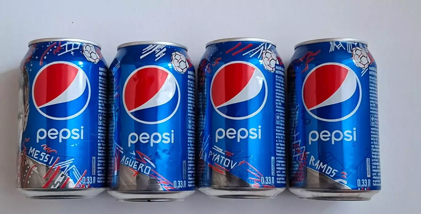 Баночки Pepsi футбол Мессі,Агуеро,Пятов,Рамос 4 шт.Ем.-0 33л. 1