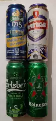 Банки пивні футбол Львівське,Чернігівське,Carlsberg,Heineken 4 шт Ем.- 0,5л..