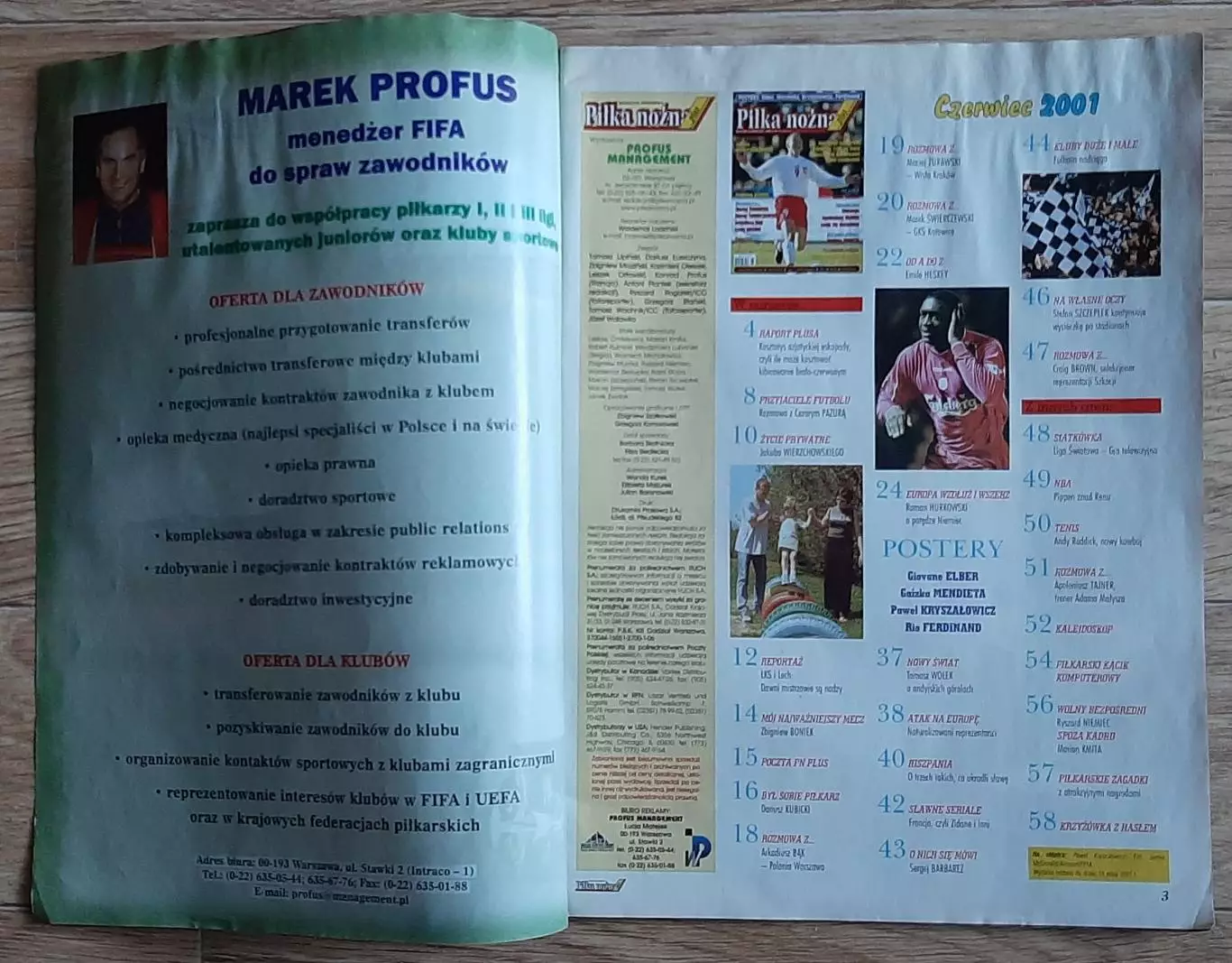 Журнал Pilka Nozna 2001 постер двосторонній Мендьєта / Елбер формат А2 1