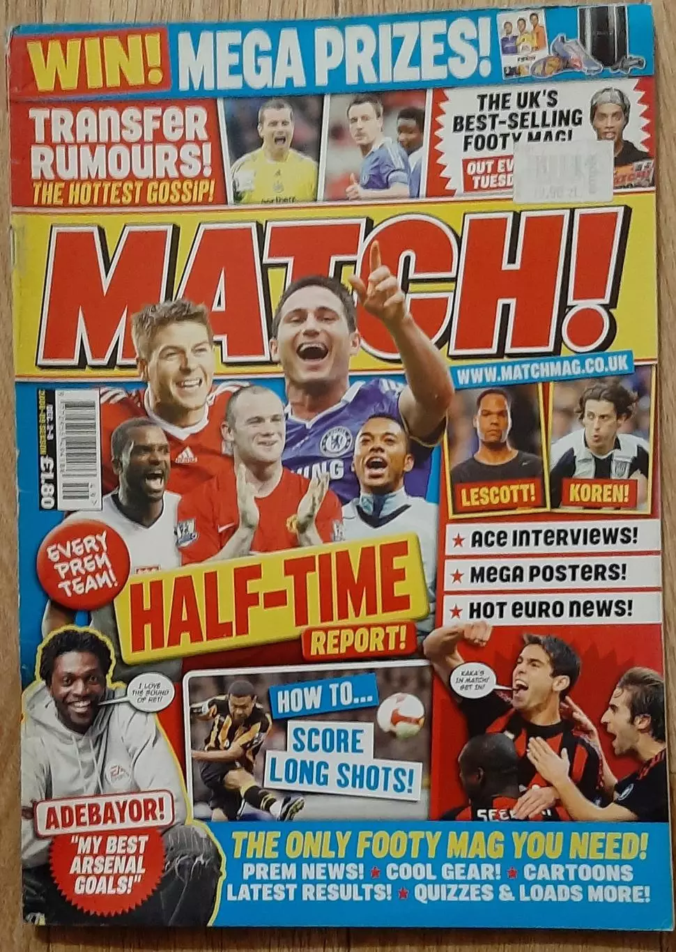 Журнал Match! 2008 Англія постери Carrick,Belhadj,Jones,Warnock,Liverpool,Kalou