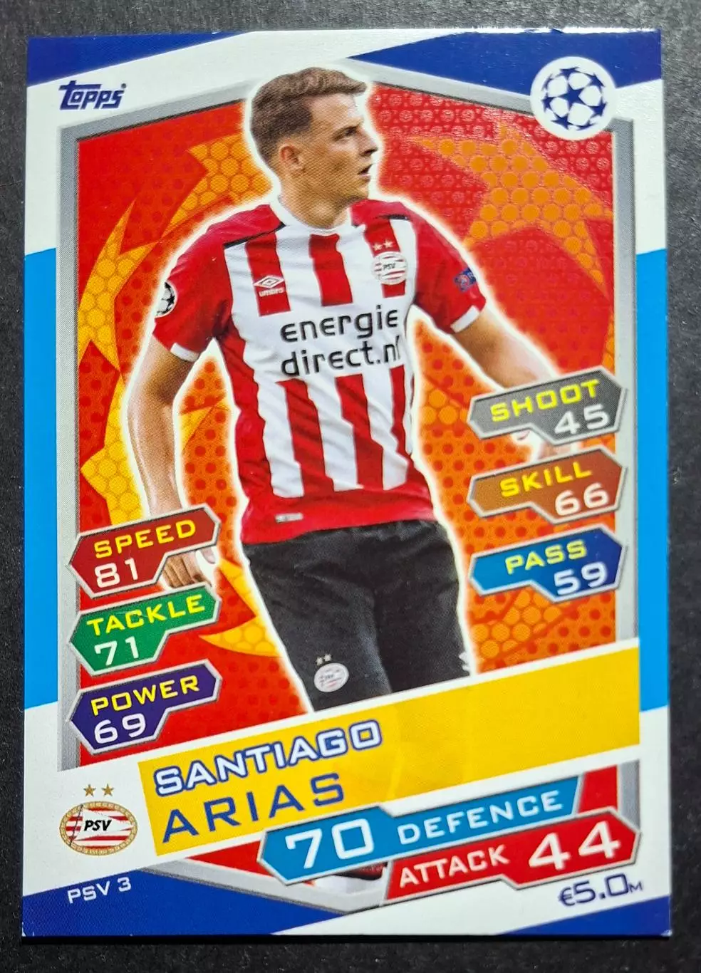 Картка Topps Santiago Arias / Сантьяго Аріас Ейндховен Нідерланди 2016/17