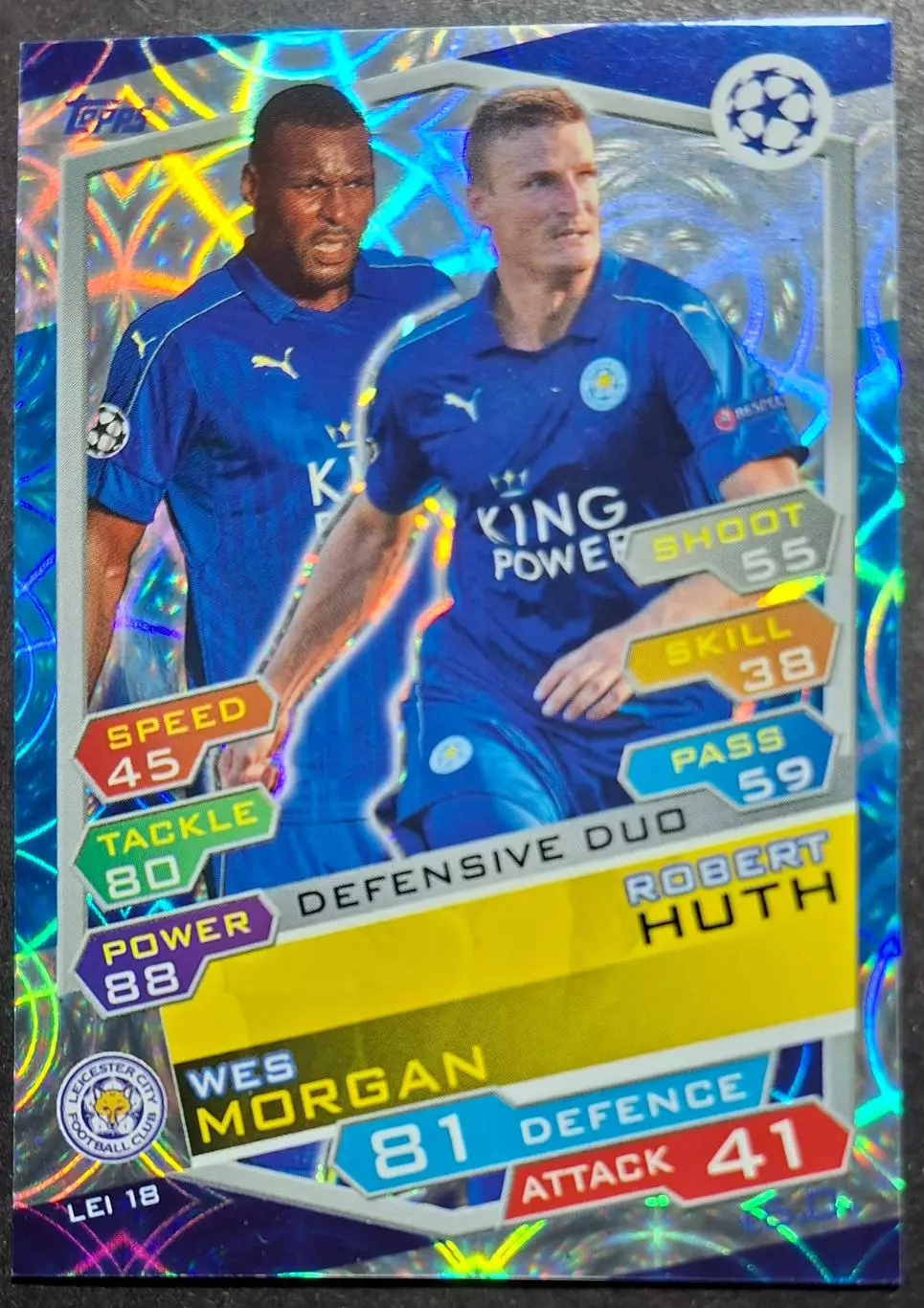 Картка Topps Wes Morgan,Robert Huth / Вес Морган,Роберт Гут Лестер Сіті 2016/17