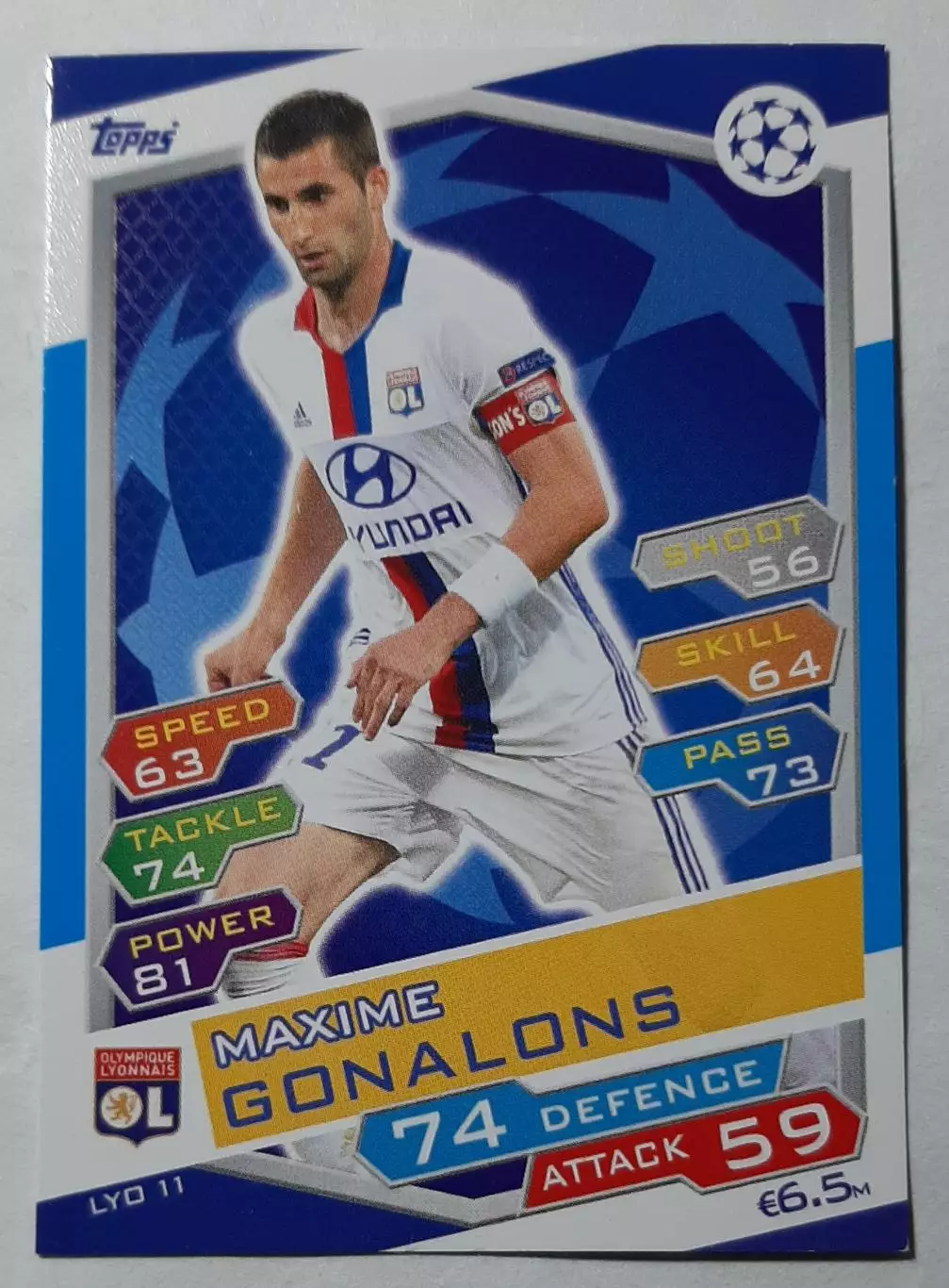 Картка Topps Maxime Gonalons / Максім Гоналон Ліон Франція Ліга Чемпіонів 2016