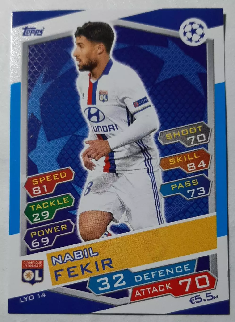 Картка Topps Nabil Fekir / Набіль Фекір Ліон Франція Ліга Чемпіонів 2016/17