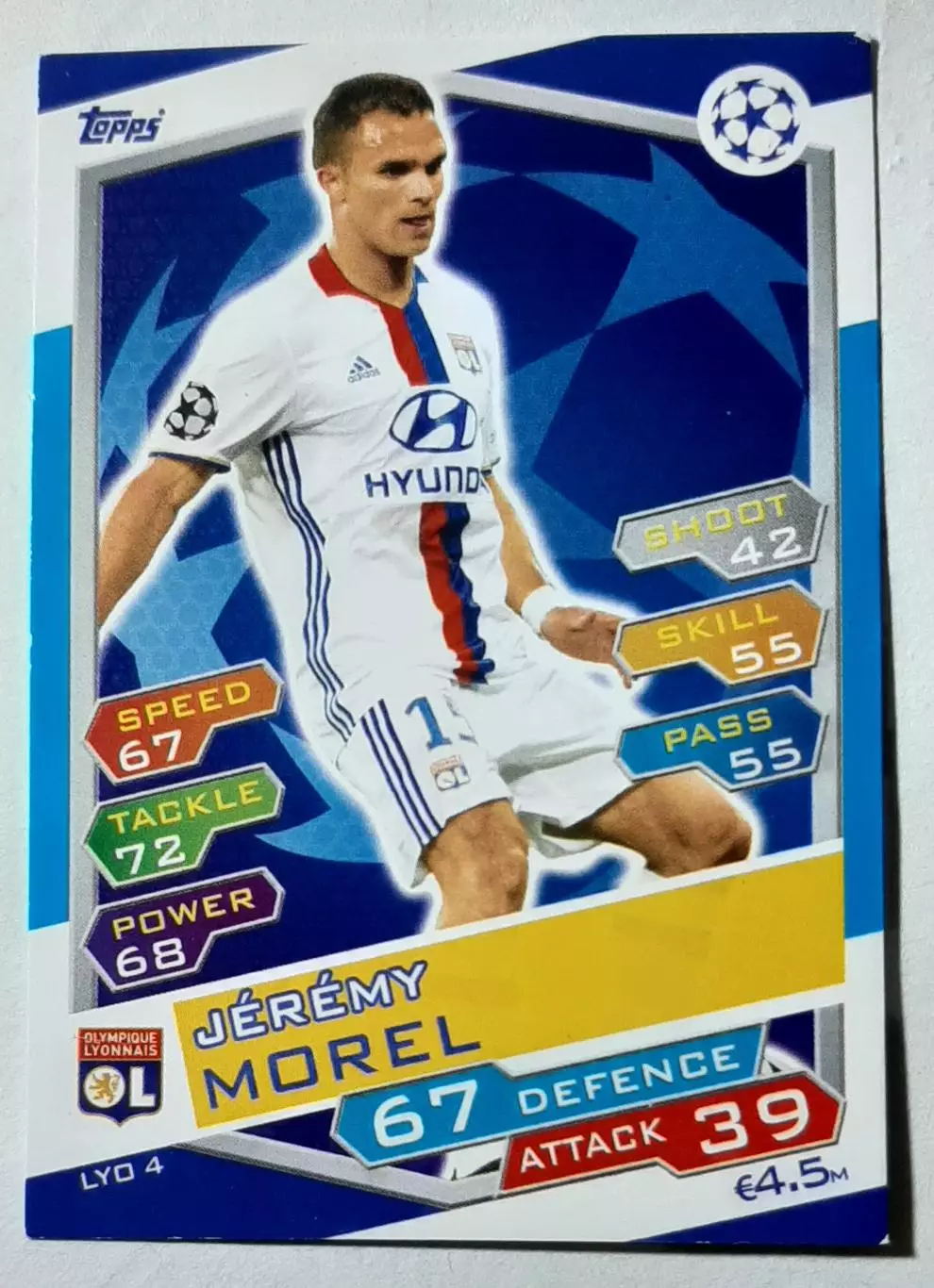 Картка Topps Jeremy Morel / Жеремі Морель Ліон Франція Ліга Чемпіонів 2016/17