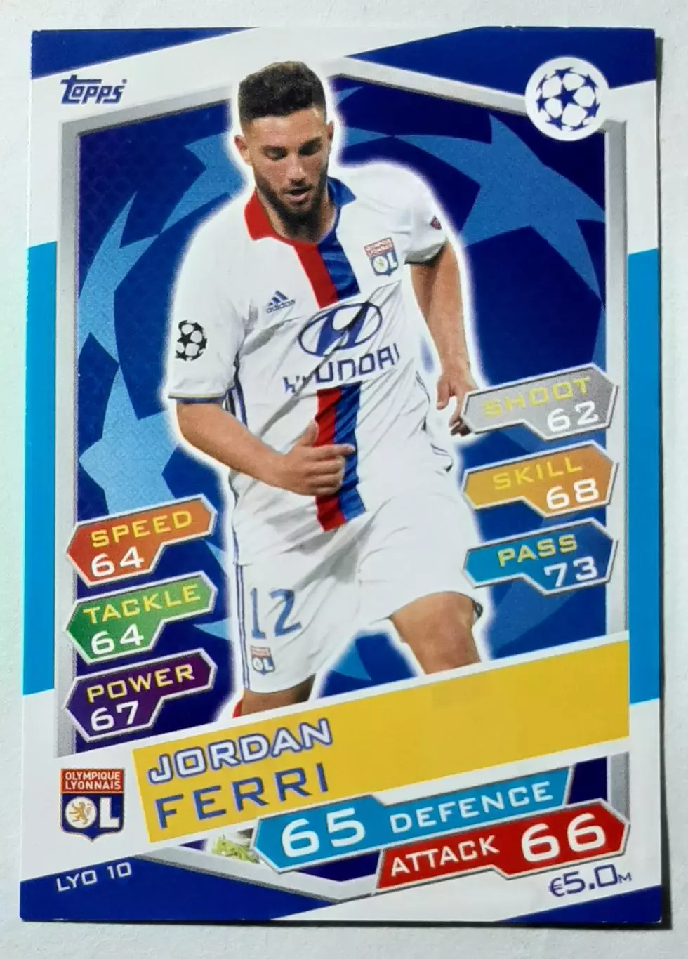 Картка Topps Jordan Ferri / Жордан Феррі Ліон Франція Ліга Чемпіонів 2016/17