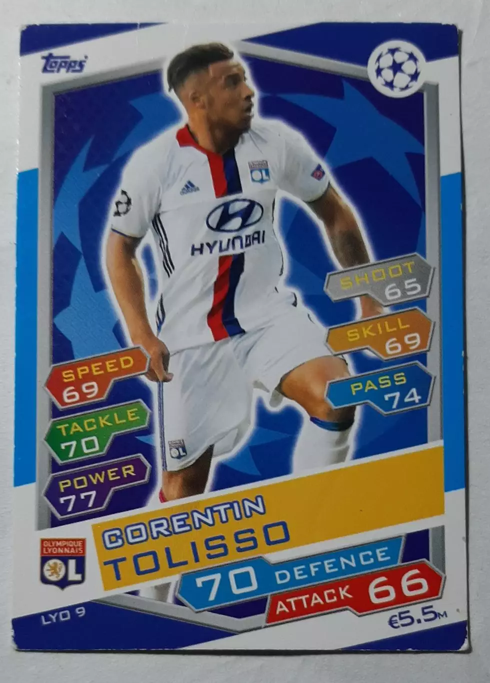 Картка Topps Corentin Tolisso / Корентен Толіссо Ліон Франція Ліга Чемпіон 2016