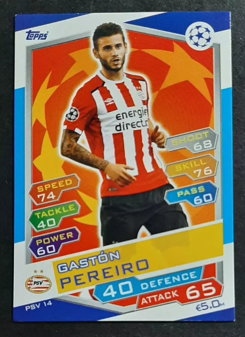 Картка Topps Gaston Pereiro / Гастон Перейро ПСВ Ейндховен Ліга Чемпіонів 2016