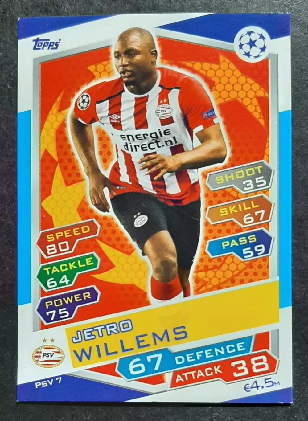 Картка Topps Jetro Willems / Єтро Віллемс ПСВ Ейндховен Ліга Чемпіонів 2016/17