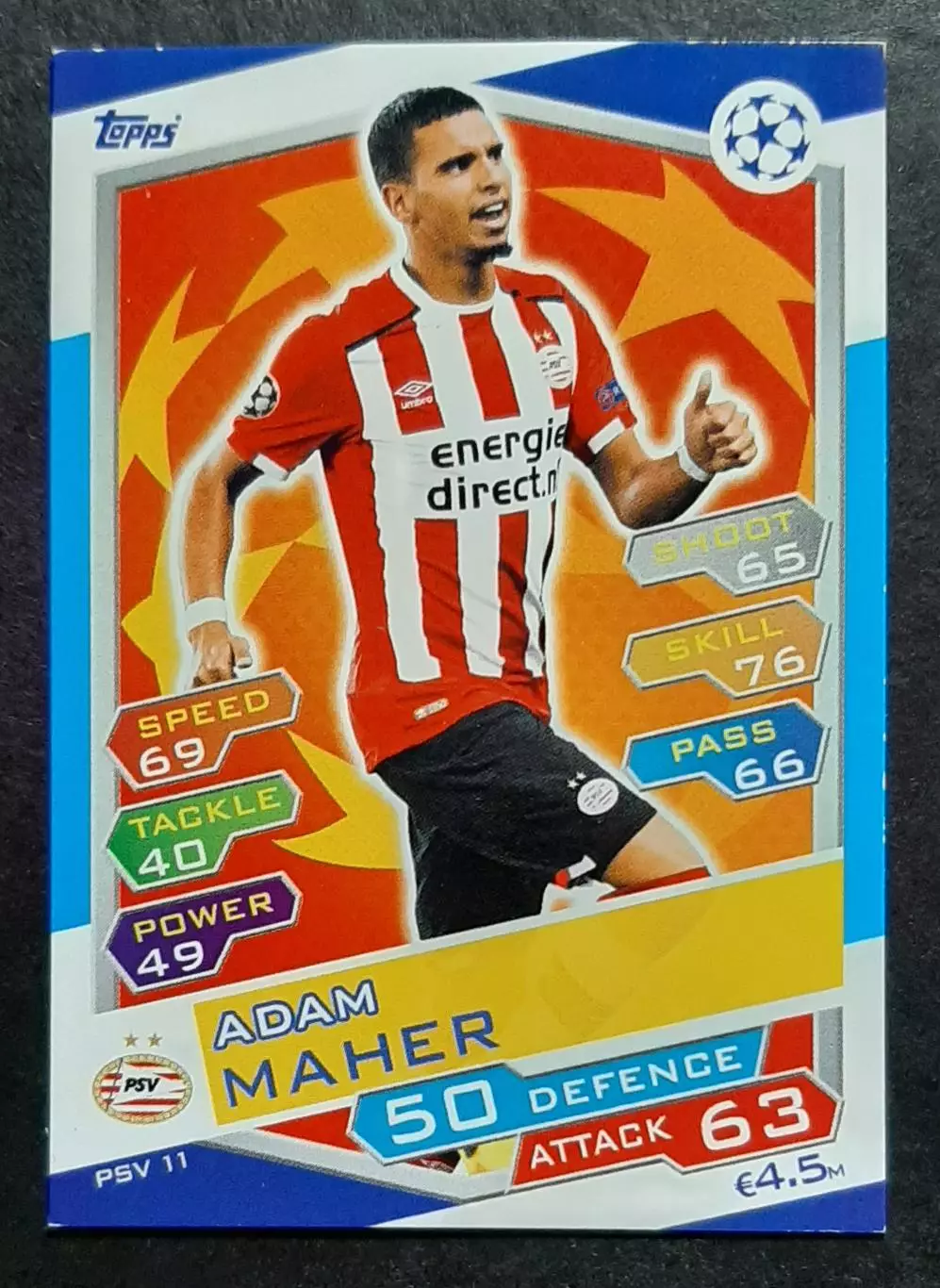 Картка Topps Adam Maher / Адам Магер ПСВ Ейндховен Ліга Чемпіонів 2016/17