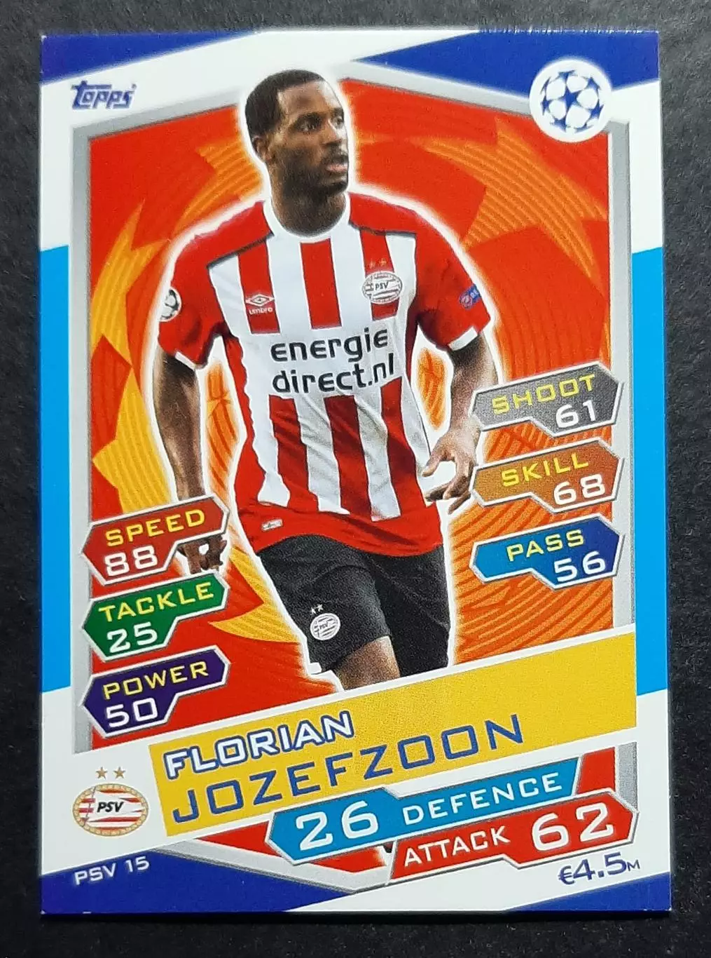 Картка Topps Florian Jozefzoon / Флоріан Йозефсон ПСВ Ейндховен ЛЧ 2016/17
