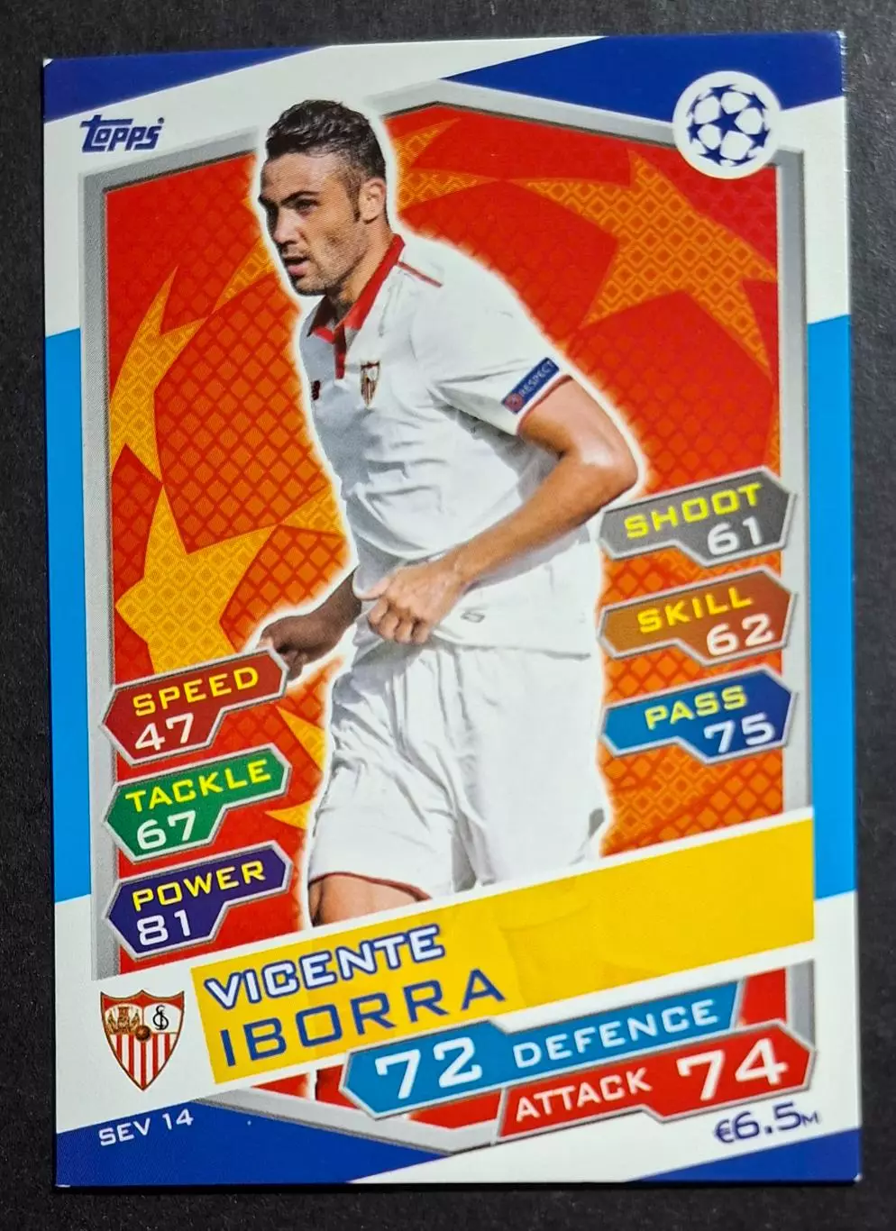 Картка Topps Vicente Iborra / Вісенте Іборра Севілья Іспанія Ліга Чемпіонів 2016