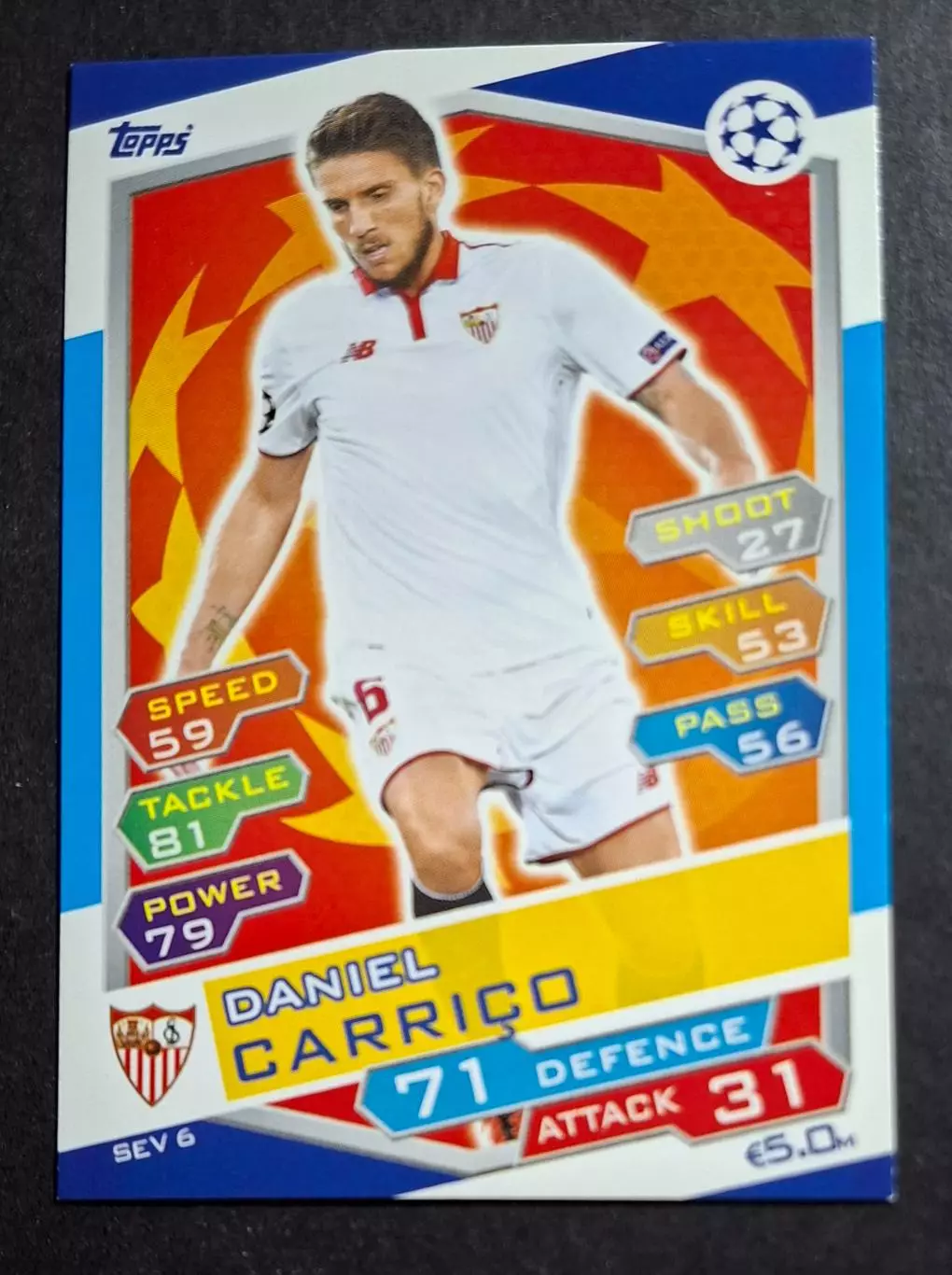 Картка Topps Daniel Carrico / Данієль Каррісу Севілья Іспанія ЛіЧ 2016/17