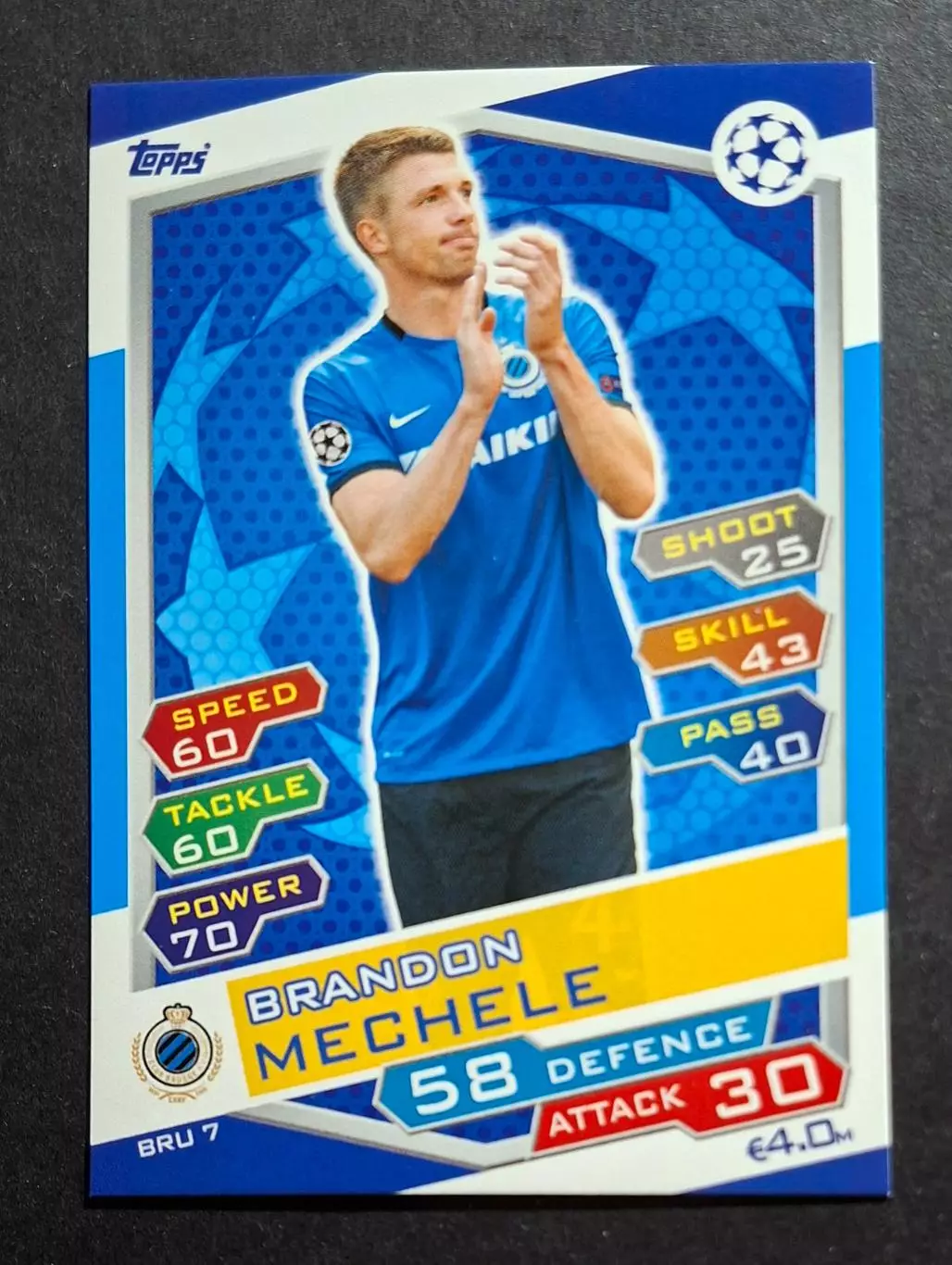 Картка Topps Brendon Mechele / Брендон Мехеле Брюгге Бельгія ЛЧ 2016/17