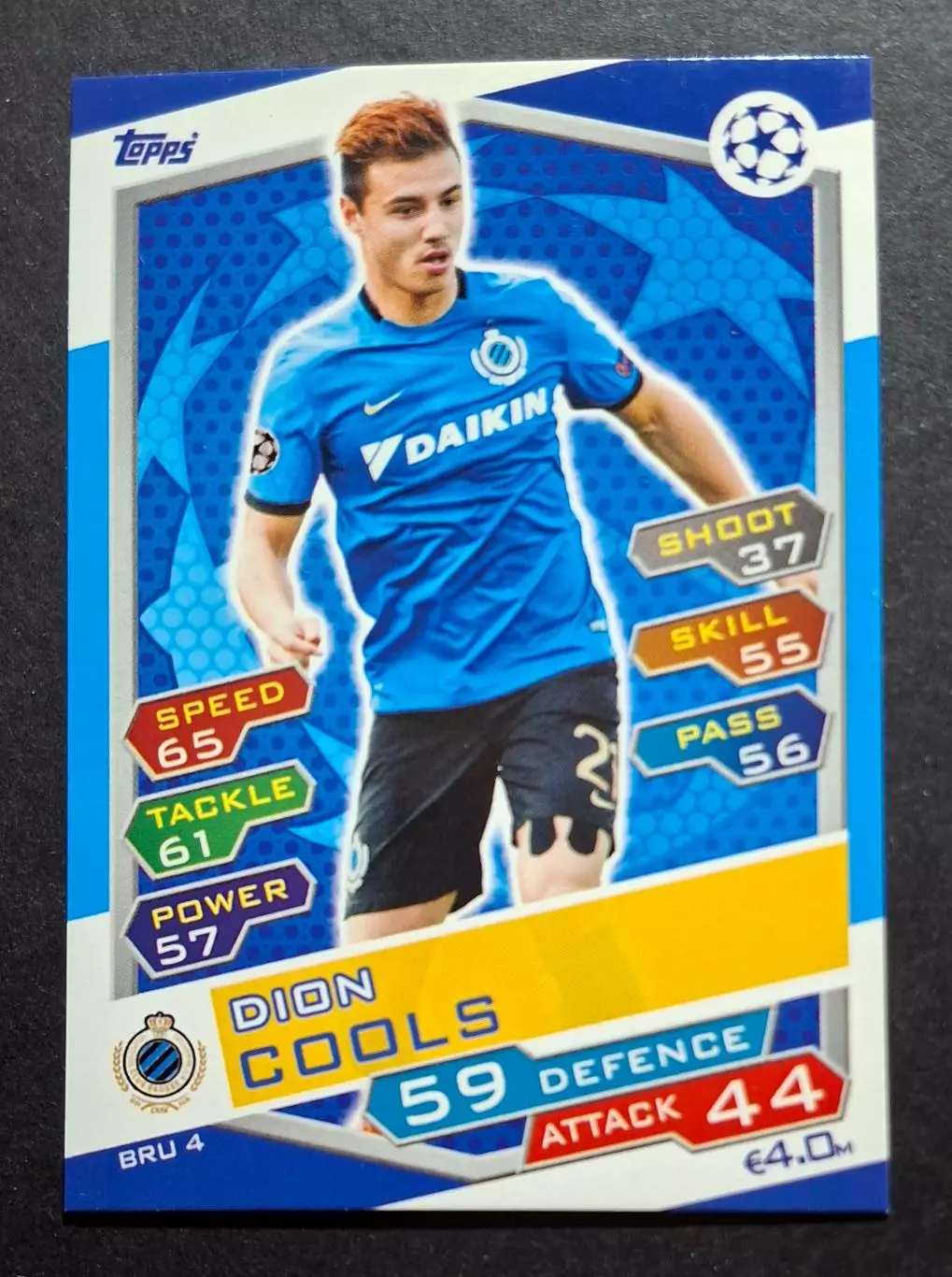 Картка Topps Dion Cools / Діон Колс Брюгге Бельгія Ліга Чемпіонів 2016/17