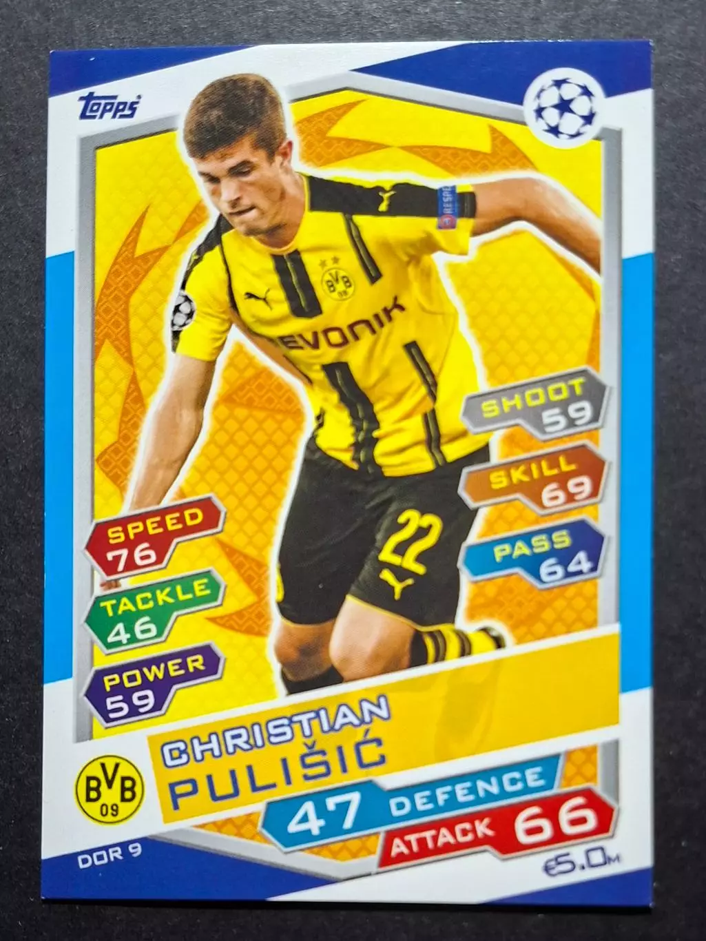 Картка Topps Christian Pulisic / Крістіан Пулишич Боруссія Дортмунд ЛЧ 2016/17