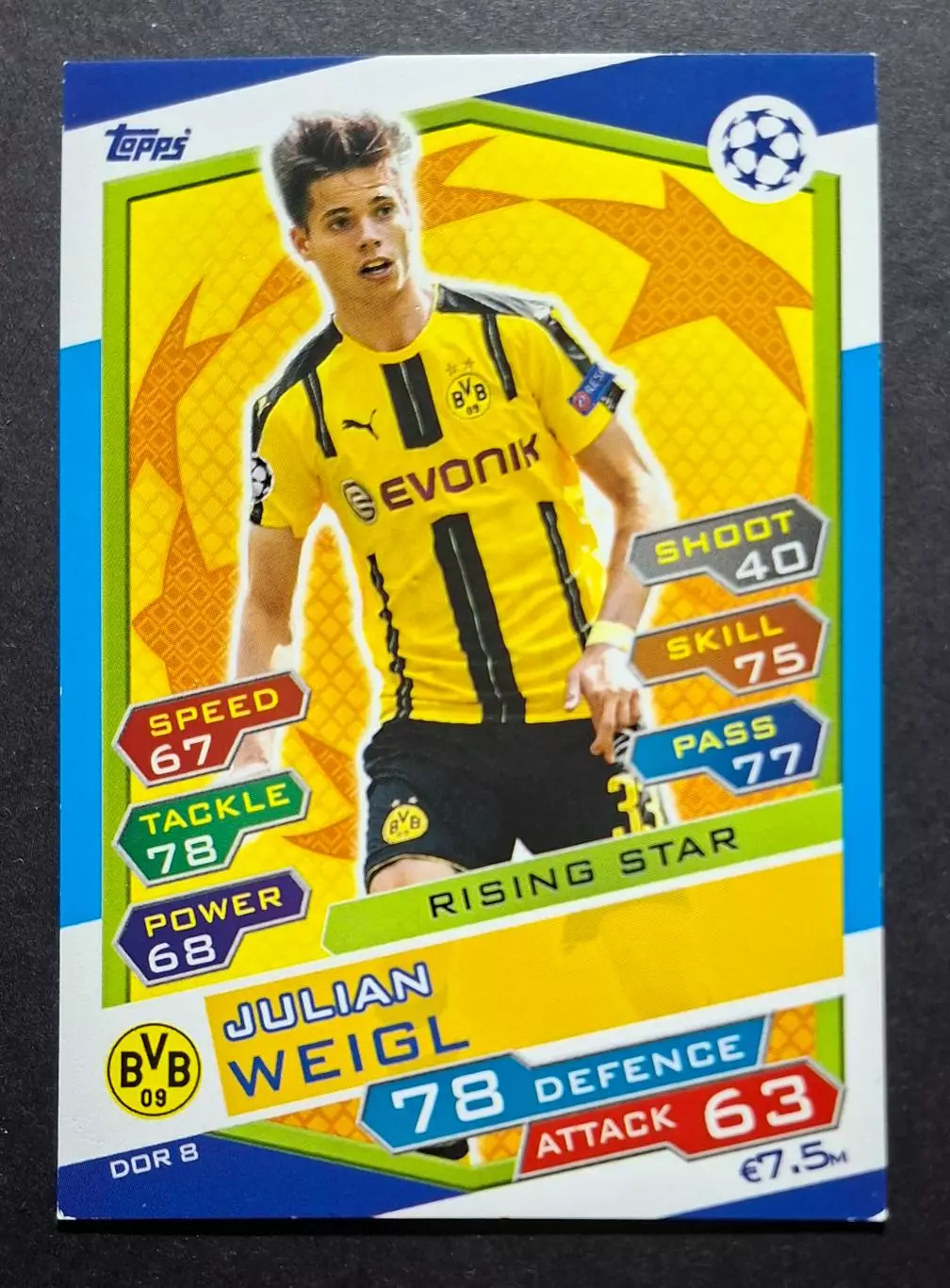 Картка Topps Julian Weigl/ Юліан Вайгль Боруссія Дортмунд Ліга Чемпіонів 2016/17