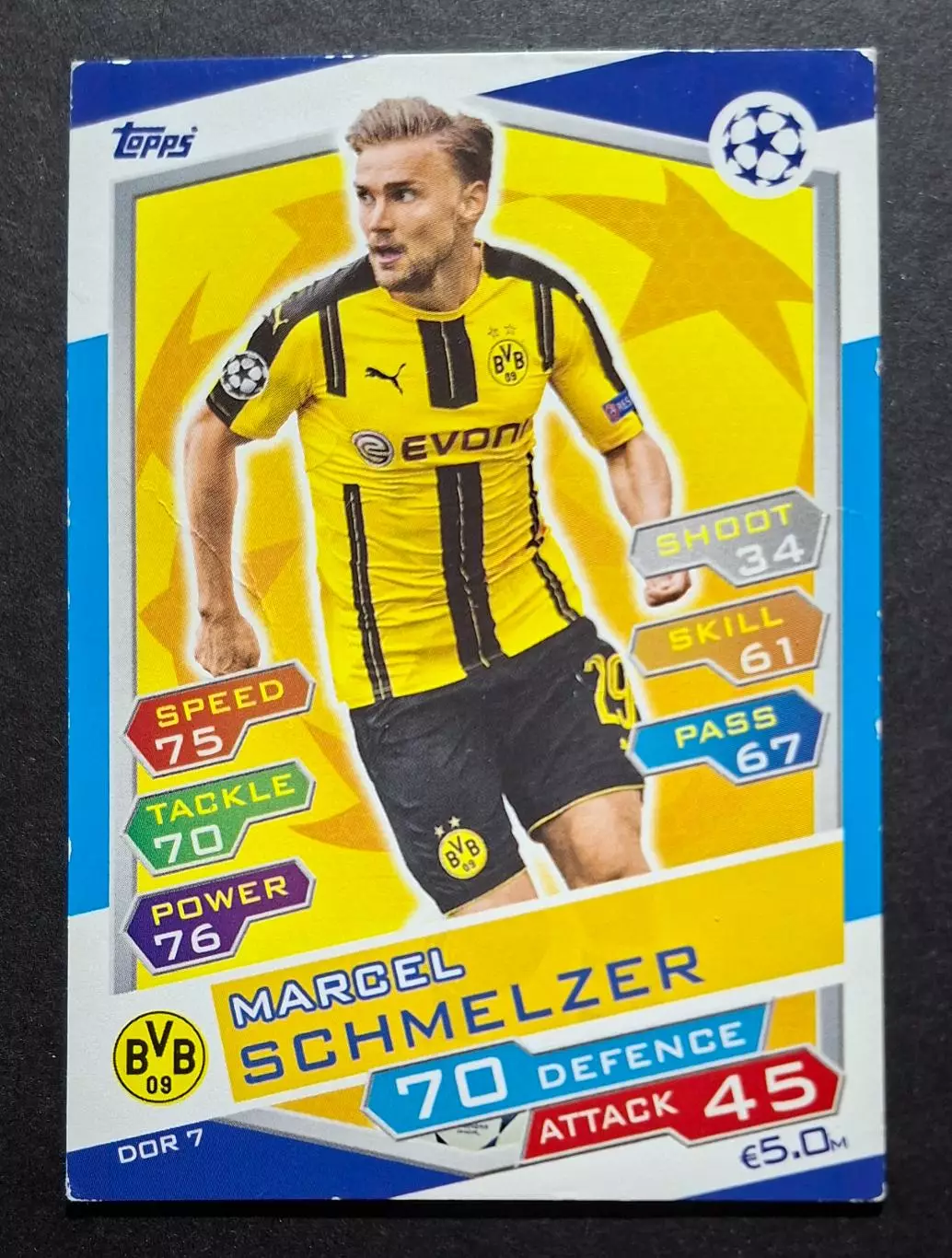 Картка Topps Marcel Schmelzer / Марцель Шмельцер Боруссія Дортмунд ЛЧ 2016/17
