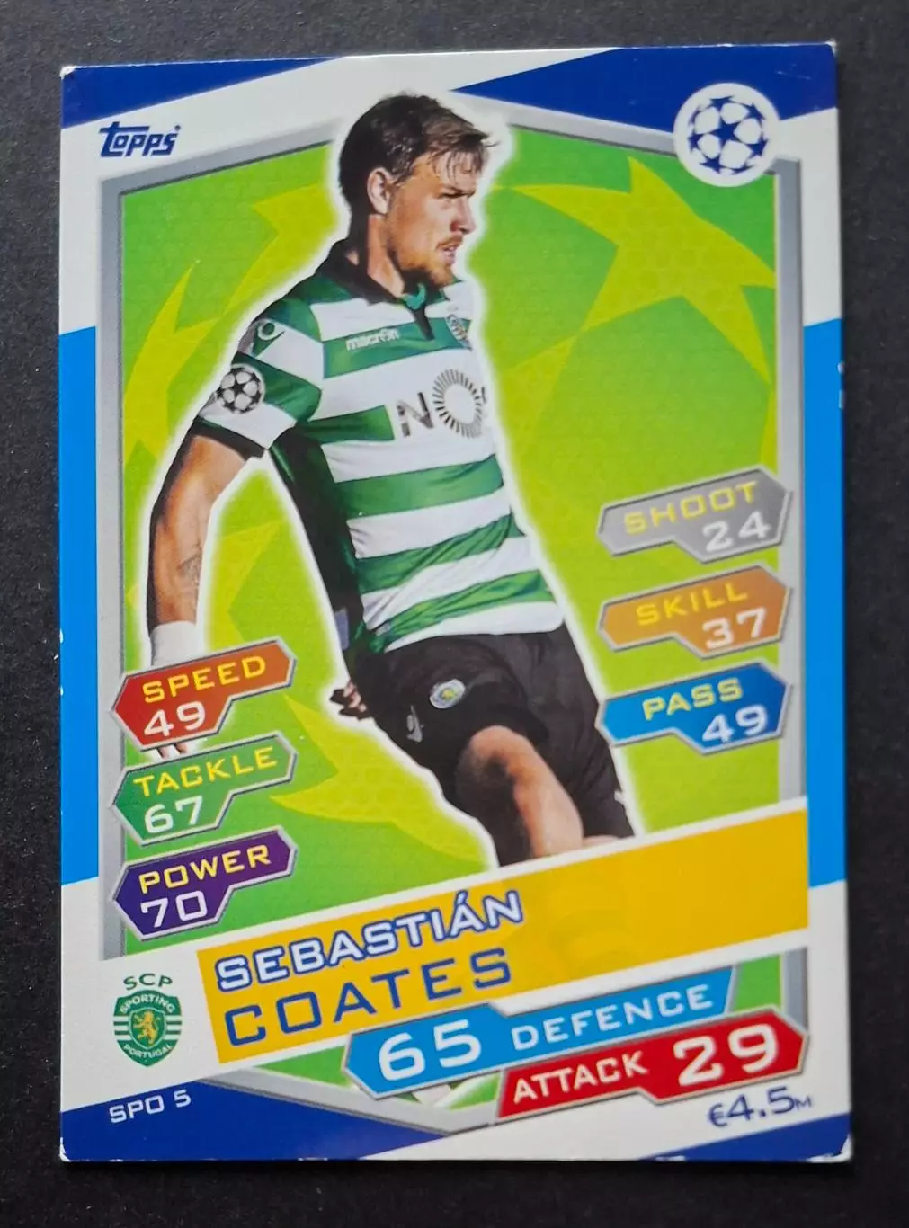 Картка Topps Sebastian Coates / Себастьян Коатес Спортінг Португалія ЛЧ 2016/17
