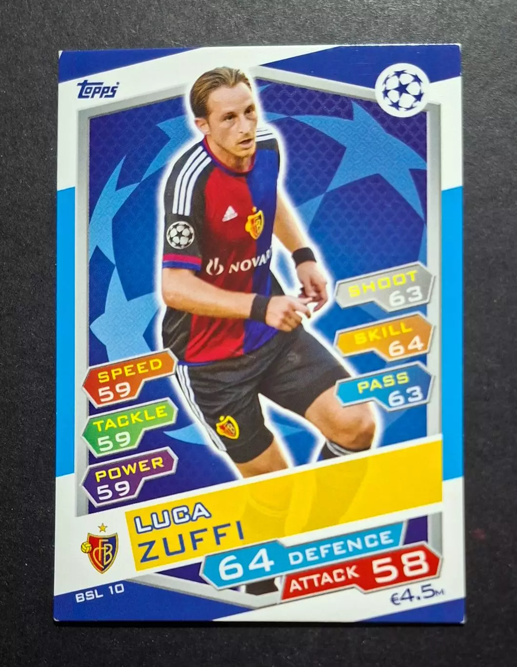 Картка Topps Luca Zuffi /Лука Дхуффі Базель Швейцарія Ліга Чемпіонів 2016/17
