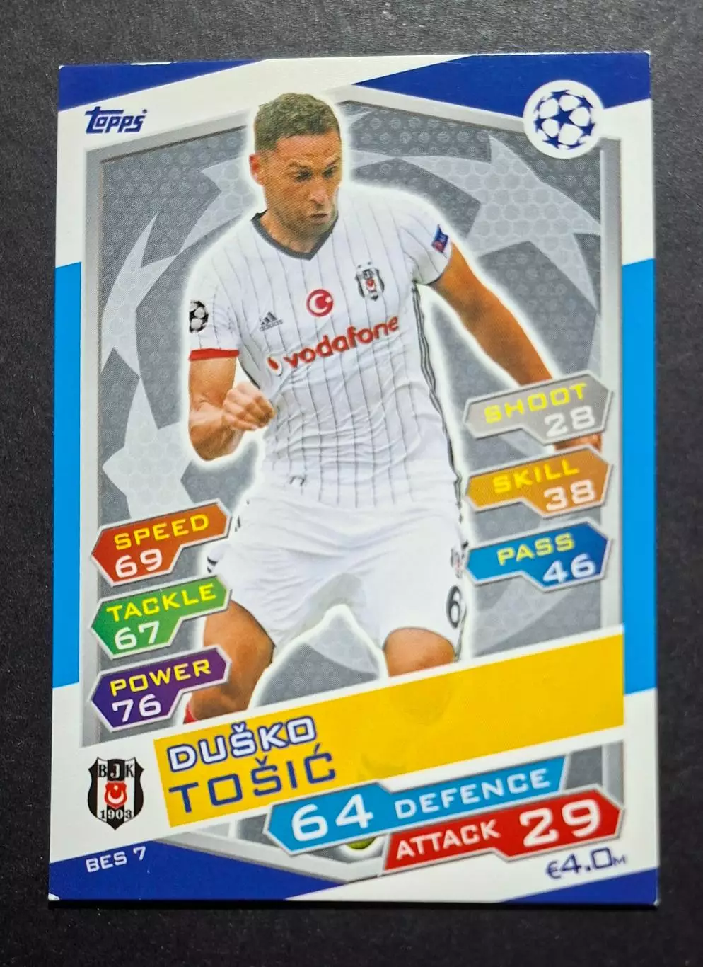 Картка Topps Dusko Tosic / Душко Тошич Бешикташ Туреччина Ліга Чемпіонів 2016/17