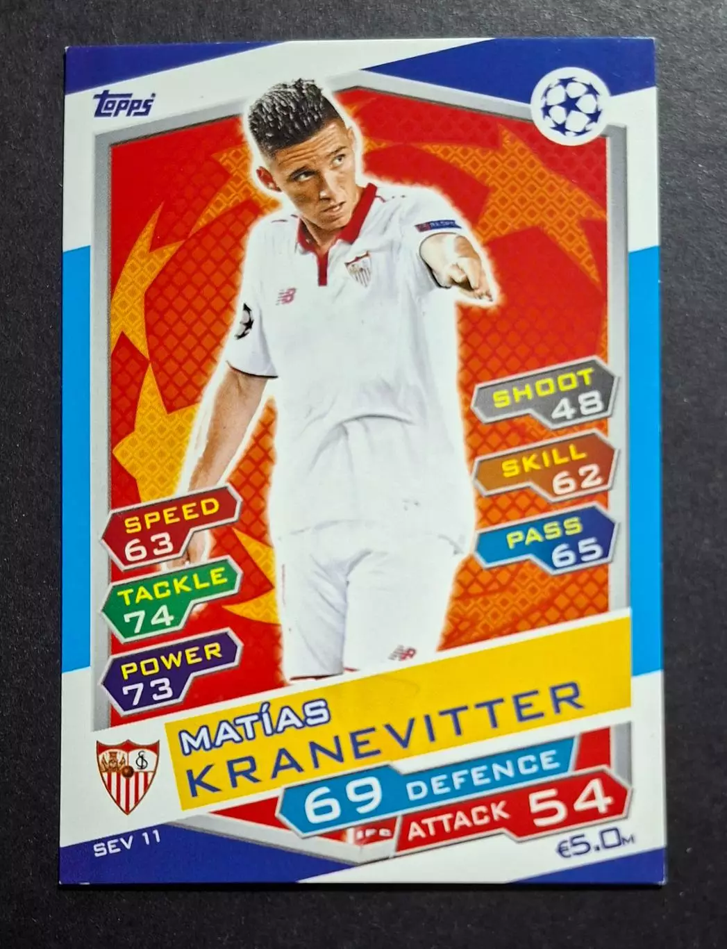 Картка Topps Matias Kranevitter/ Матіас Краневіттер Севілья Ліга Чемпіонів 2016