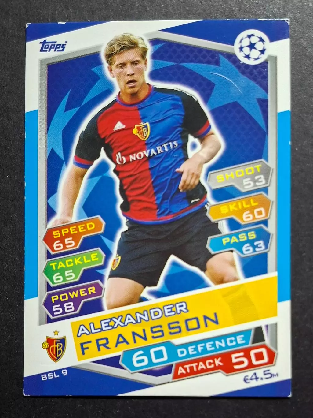Картка Topps Alexander Fransson/ Александер Франссон Базель Щвейцарія ЛЧ 2016/17