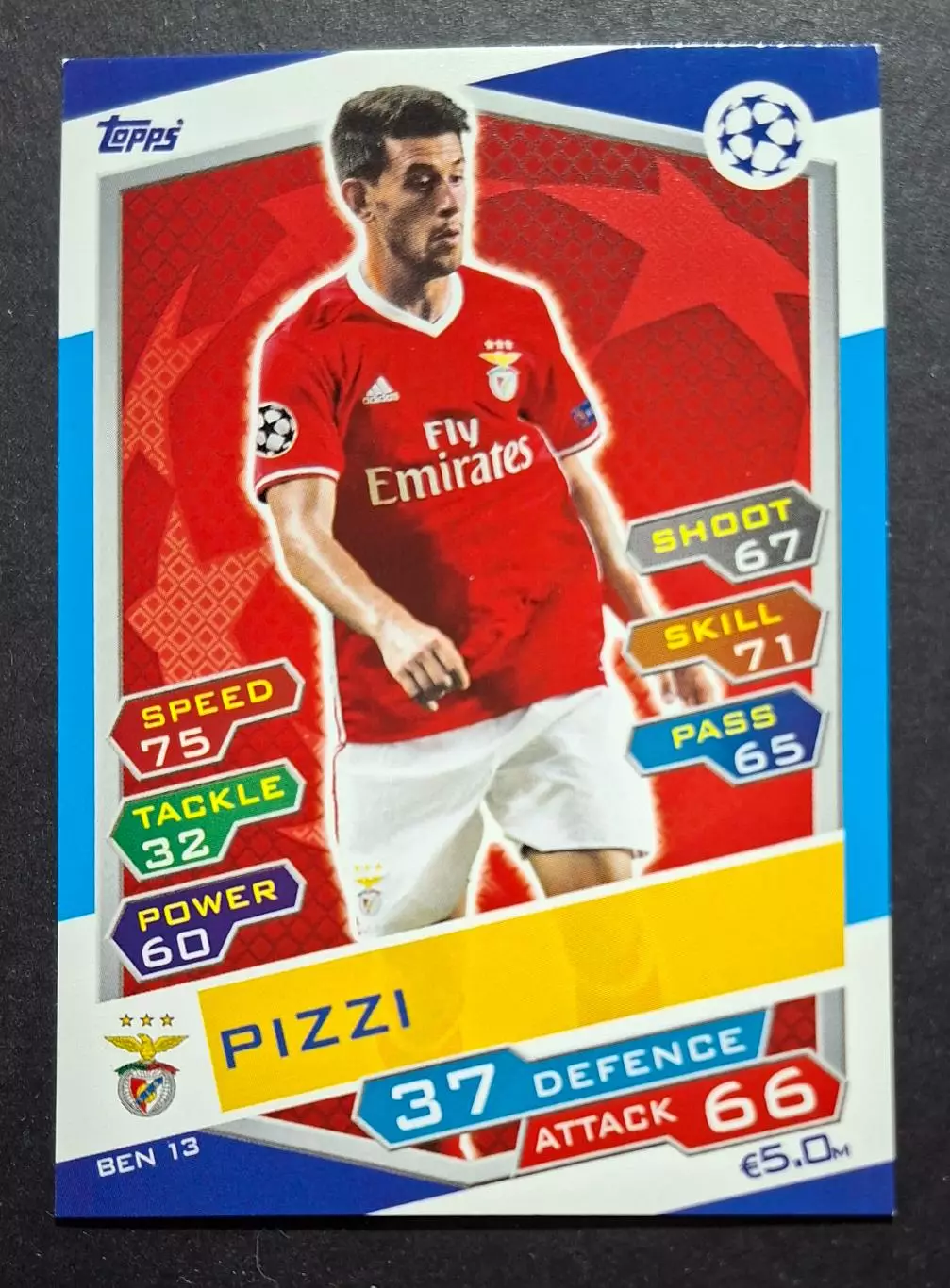 Картка Topps Pizzi / Піцці Бенфіка Португалія Ліга Чемпіонів 2016/17
