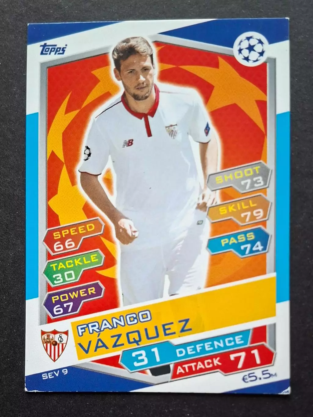 Картка Topps Franco Vazquez / Франко Васкес Сеаілья Іспанія Ліга Чемпіонів 2016