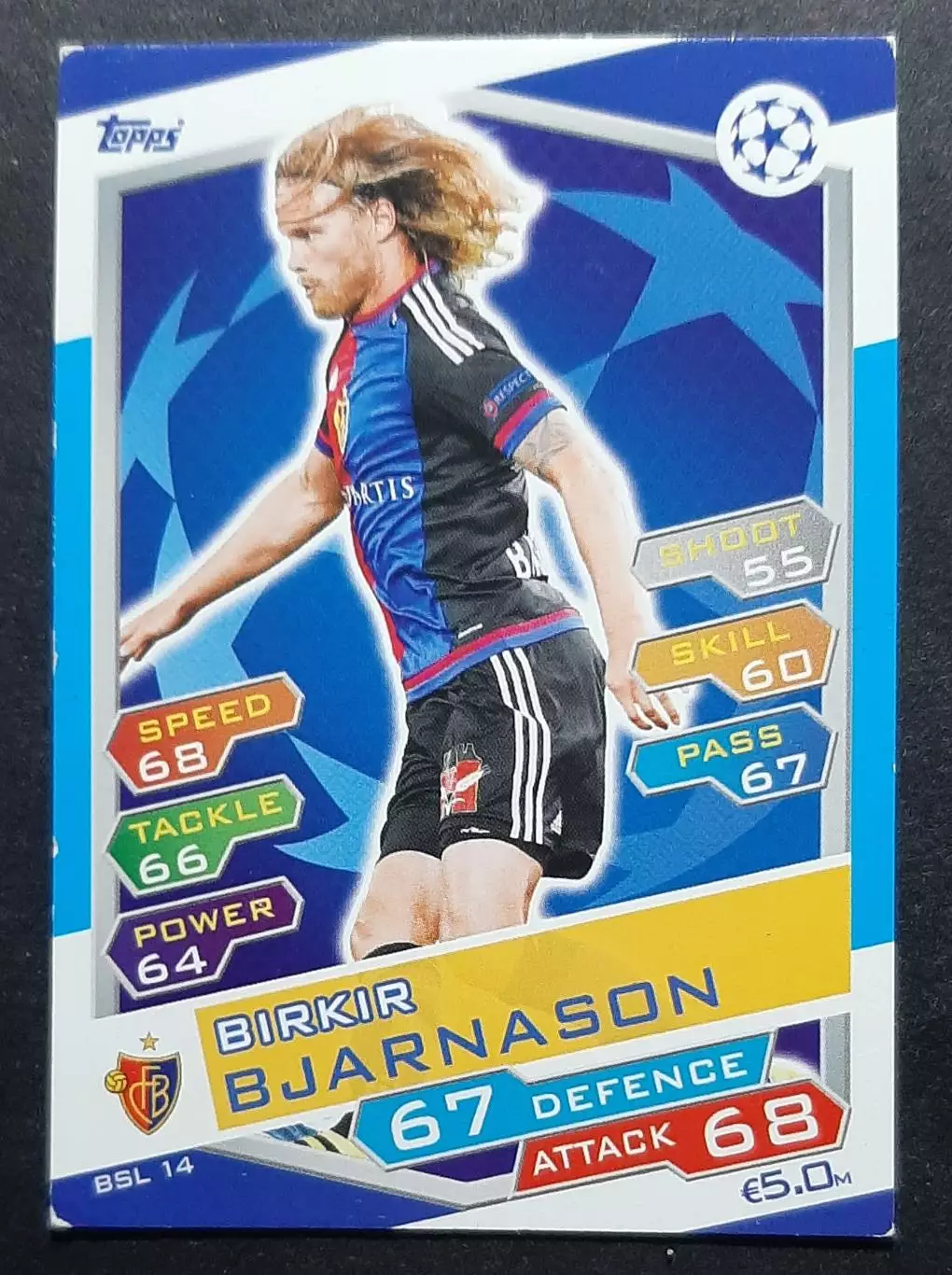 Картка Topps Birkir Bjarnason / Біркір Б'яднасон Базель Швейцарія ЛЧ 2016/17