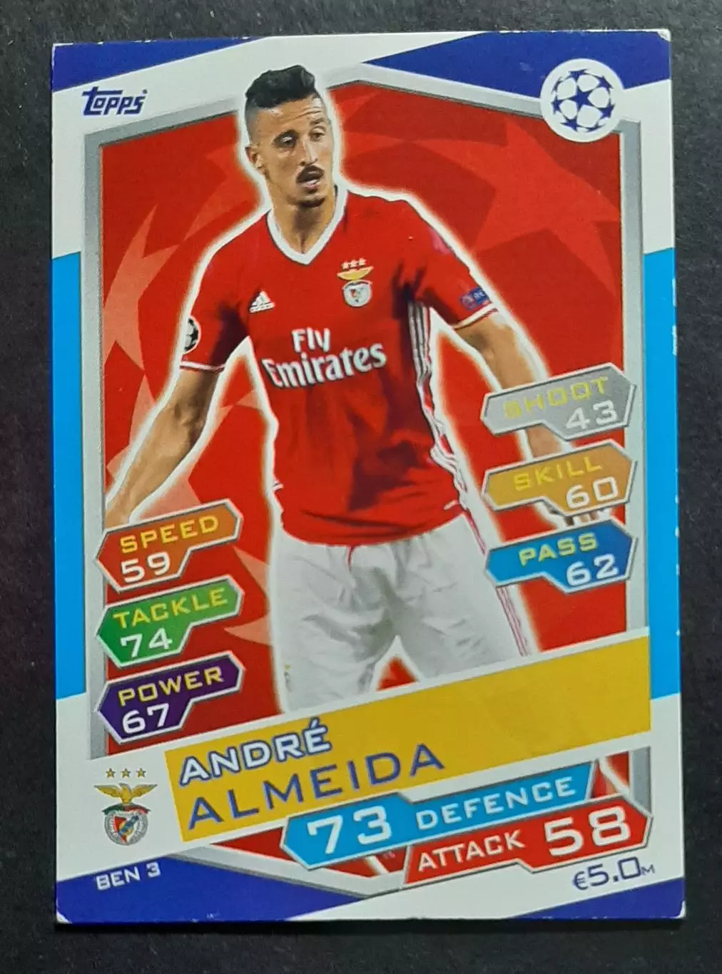 Картка Topps Andre Almeida /Андре Алмейда Бенфіка Португалія Ліга Чемпіонів 2016