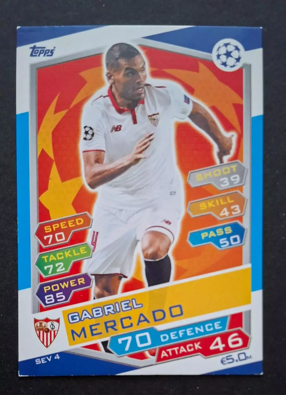 Картка Topps Gabriel Mercado / Габріель Меркадо Севілья Іспанія ЛЧ 2016/17